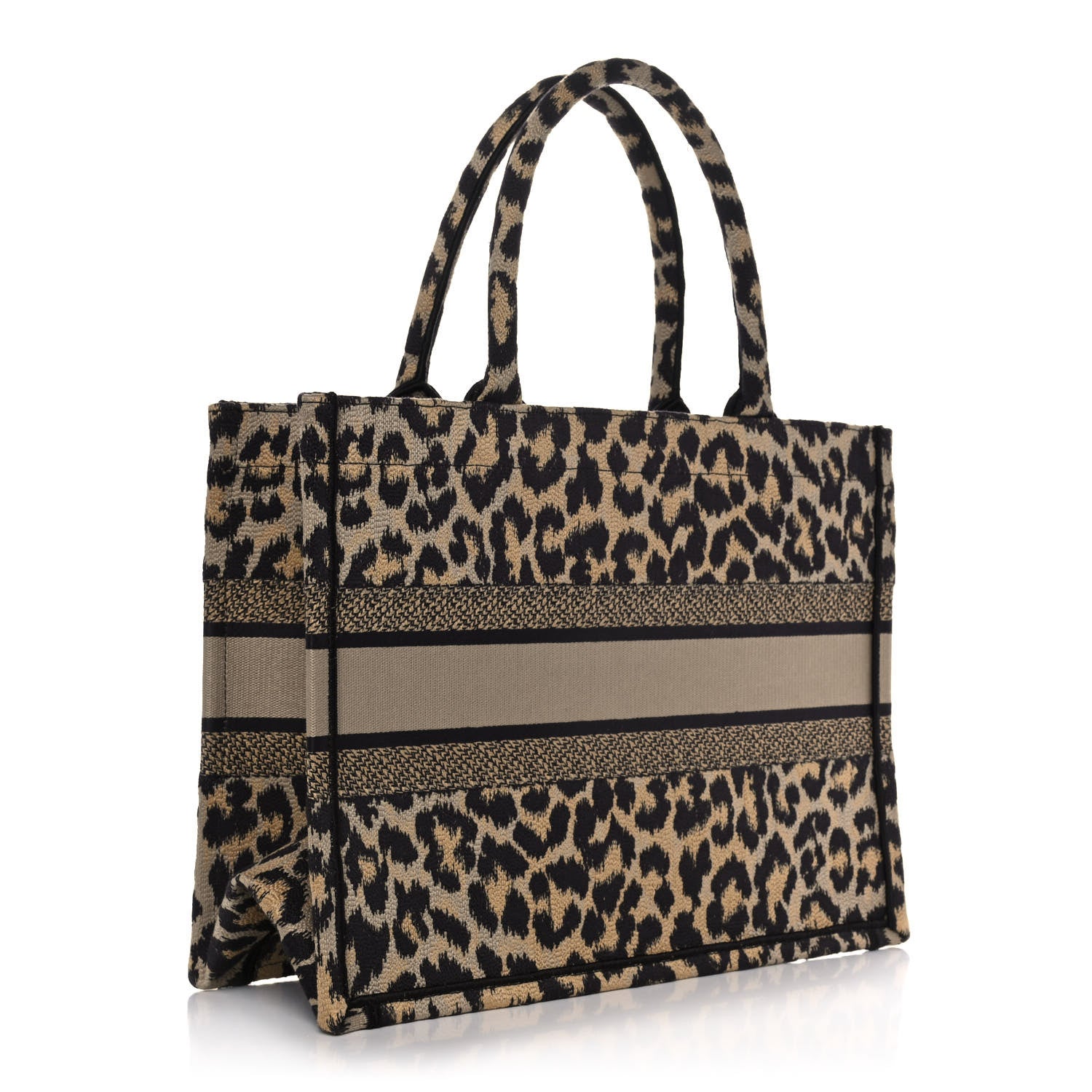 Christian Dior Canvas Mizza Embroidered Medium Leopard Book Tote Beige 3 of 10