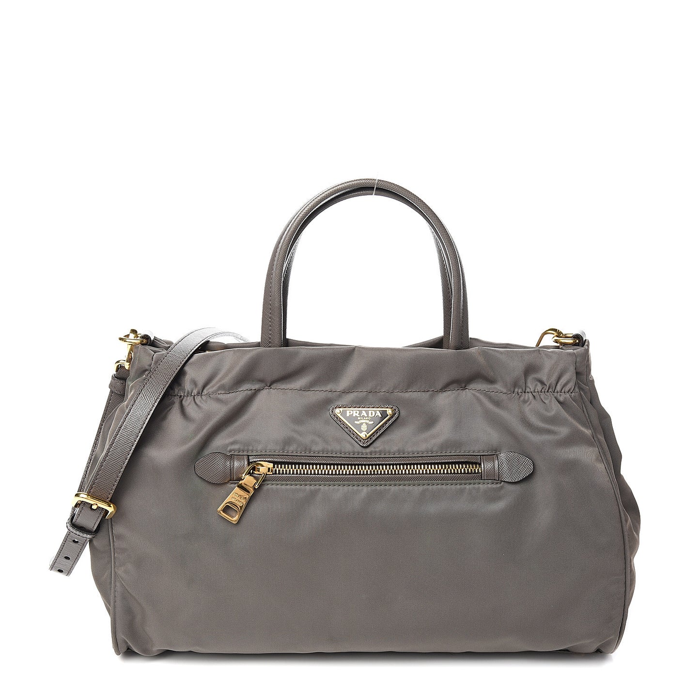 Tessuto Nylon Saffiano Shopping Satchel Grey