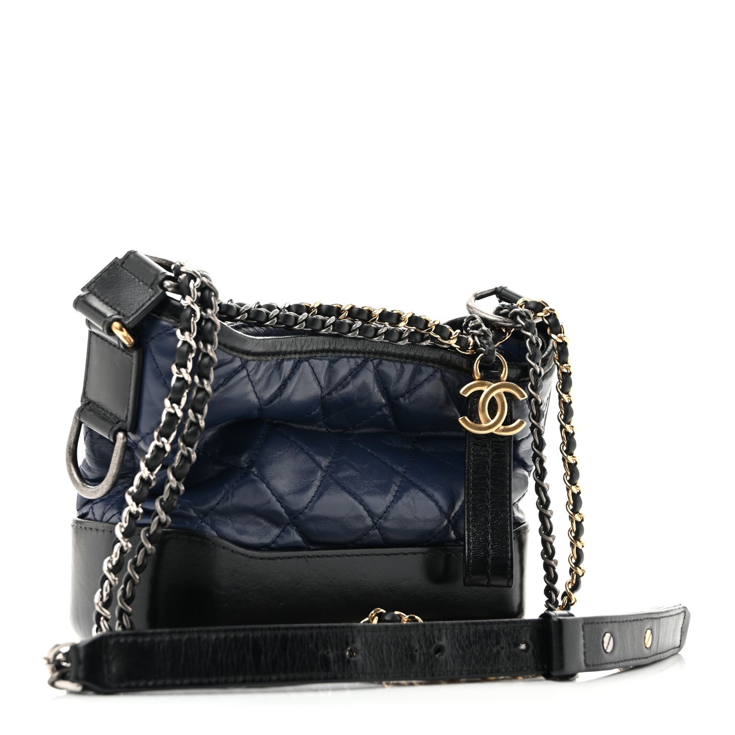 Chanel Aged Calfskin Quilted Small Gabrielle Hobo Navy Black 3 of 13