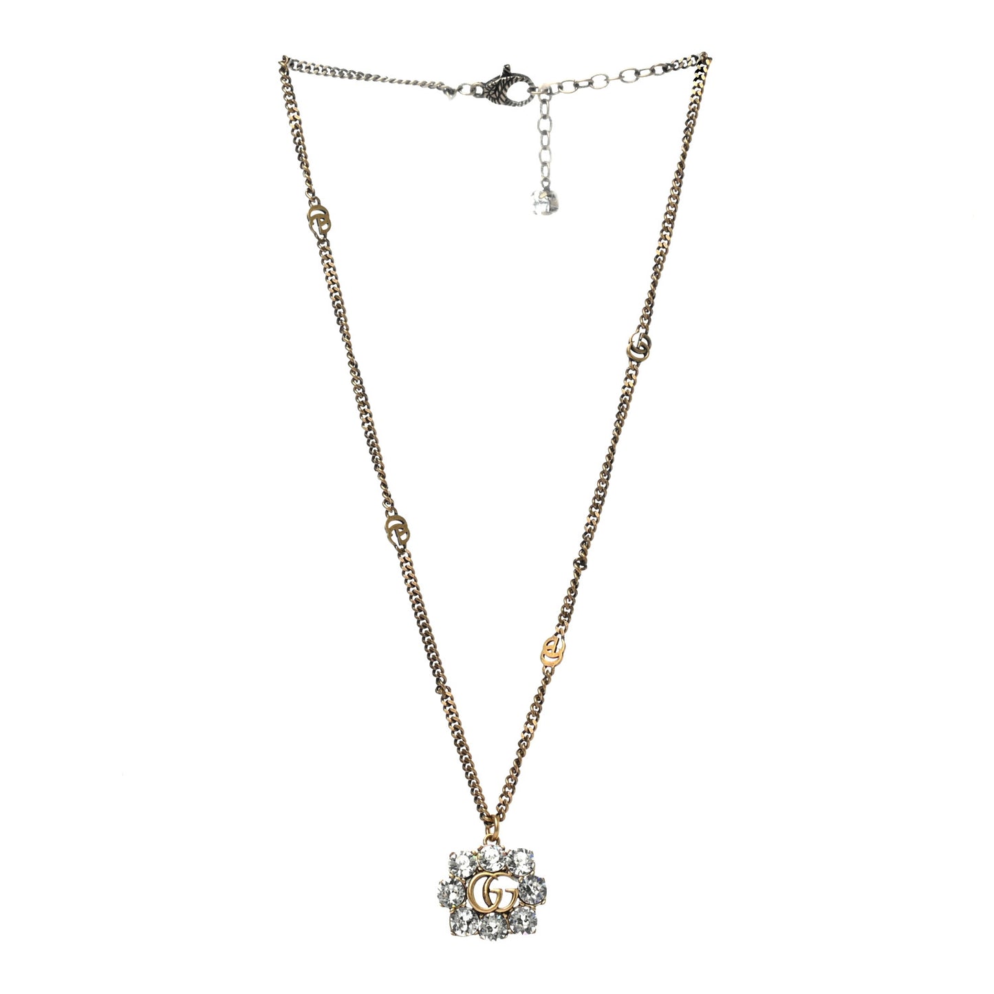 Crystal Embellished Double G Necklace Aged Gold