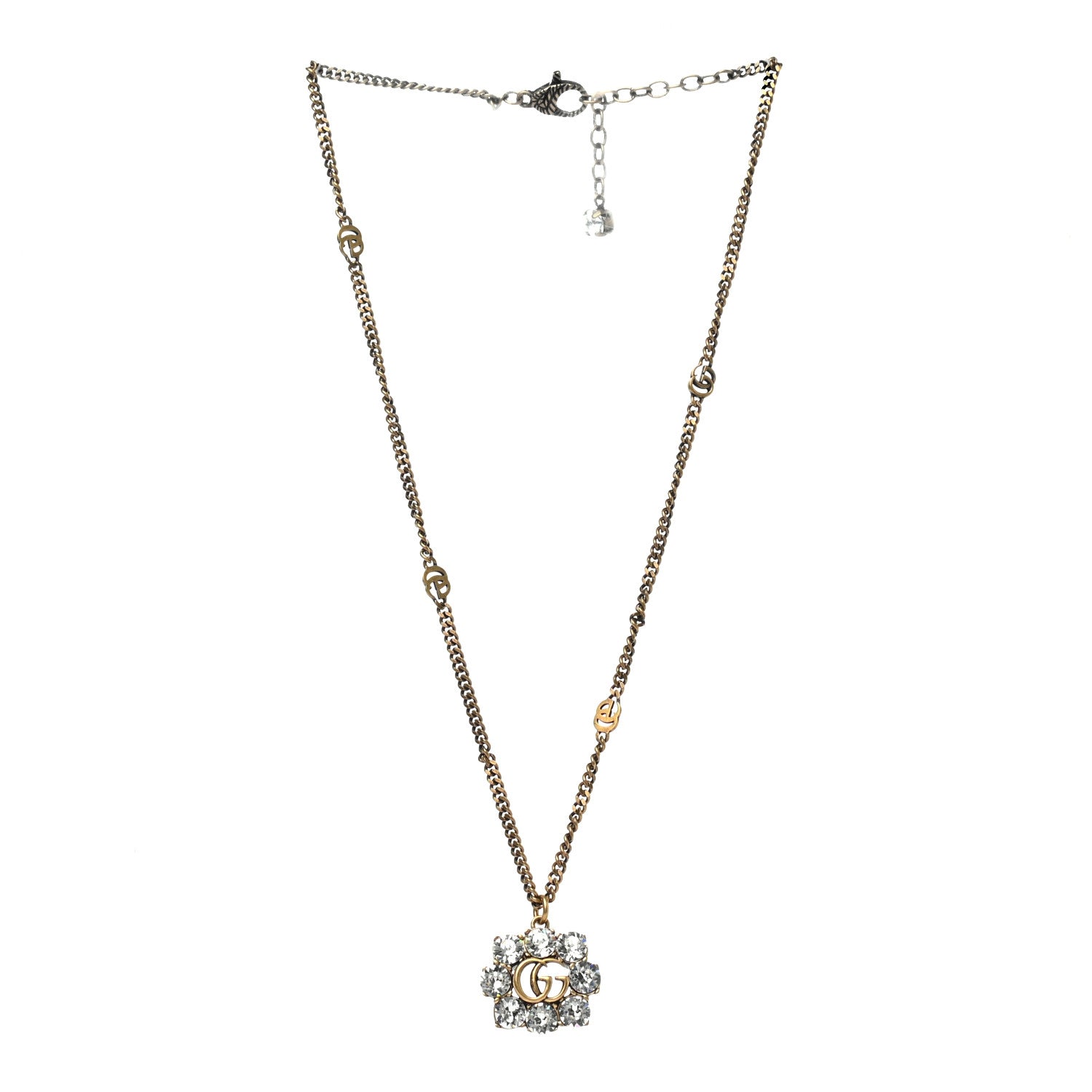 Gucci Crystal Embellished Double G Necklace Aged Gold 3 of 6