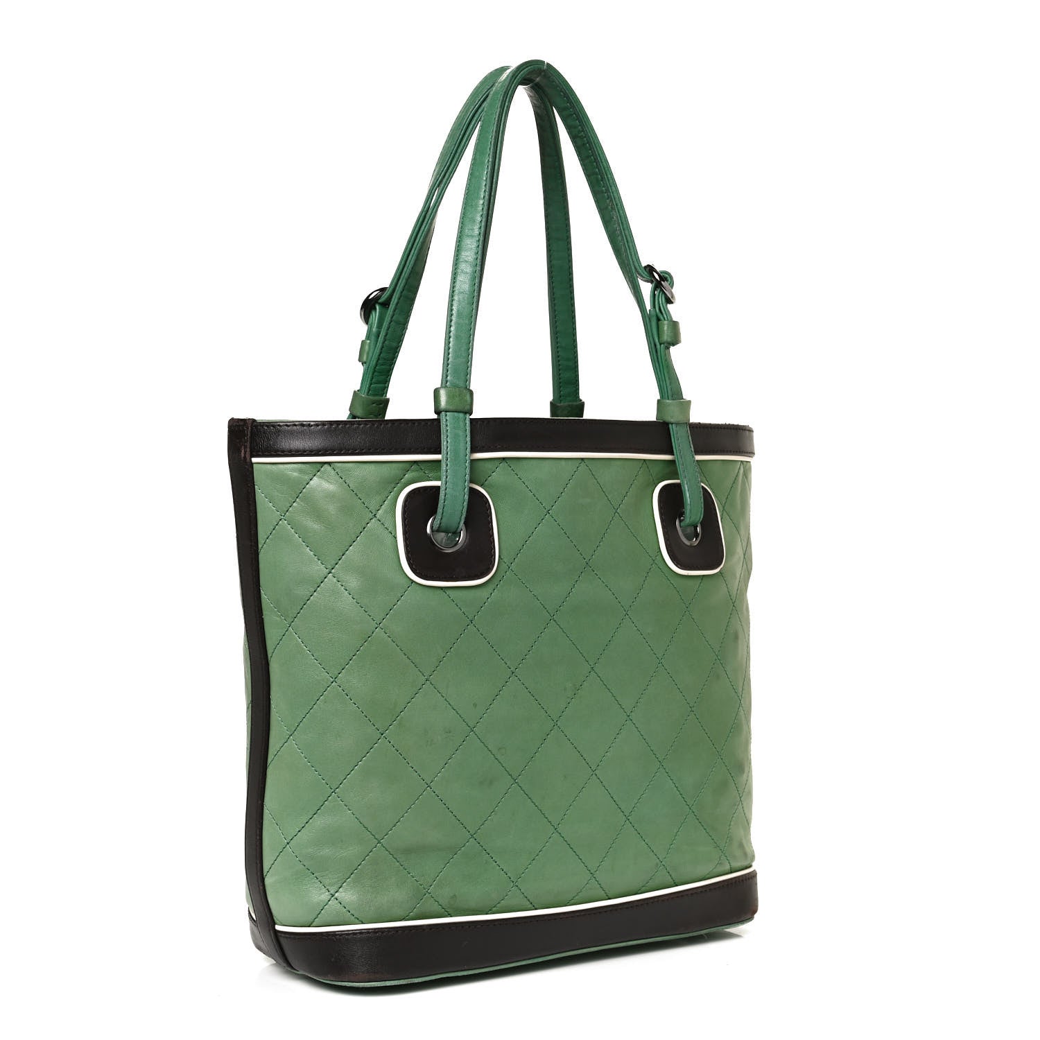 Chanel Lambskin Quilted Country Club Tote Green Black 2 of 10