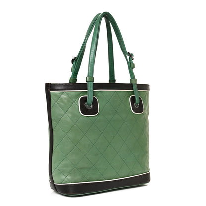 Chanel Lambskin Quilted Country Club Tote Green Black 2 of 10