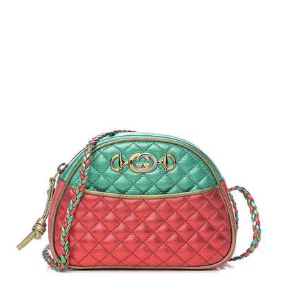 Gucci Laminated Nappa Trapuntata Mini Zumi Dome Shoulder Bag Rosso Jasmine Green Rame 1 of 10