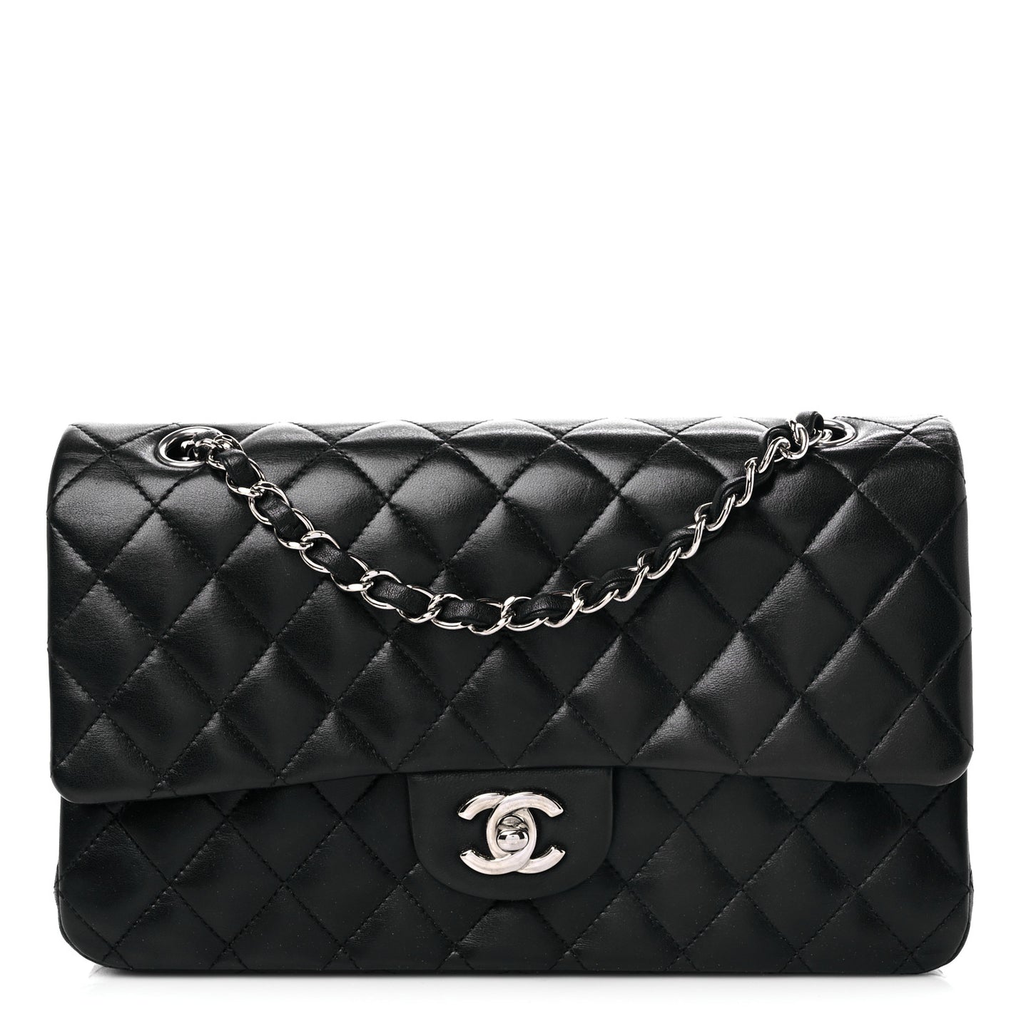 Lambskin Quilted Medium Double Flap Black