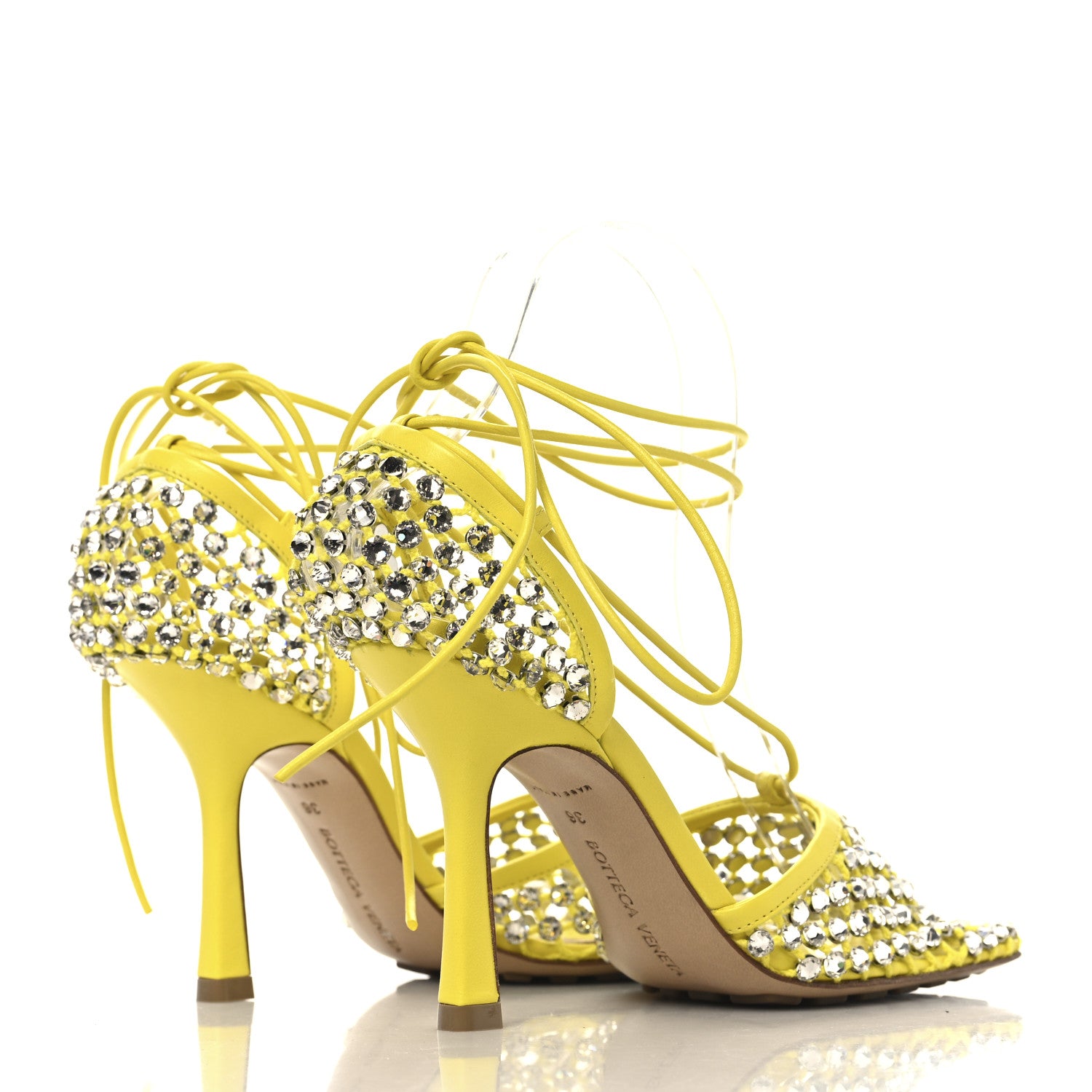 Bottega Veneta Mesh Nappa Crystal Embellished Sparkle Stretch Ankle Tie Sandals 36 36 Light House 4 of 9