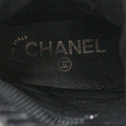 Chanel Calfskin Knit Lace Up Combat Boots 37.5 Black 7 of 7