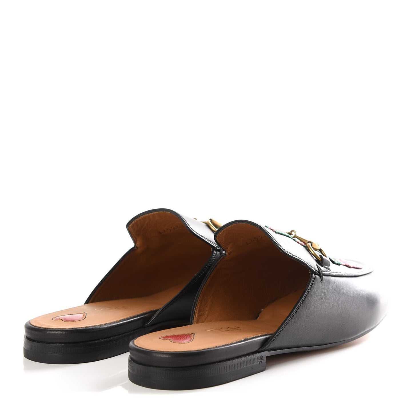 Calfskin Flower Embroidered Womens Princetown Slippers 38 Black