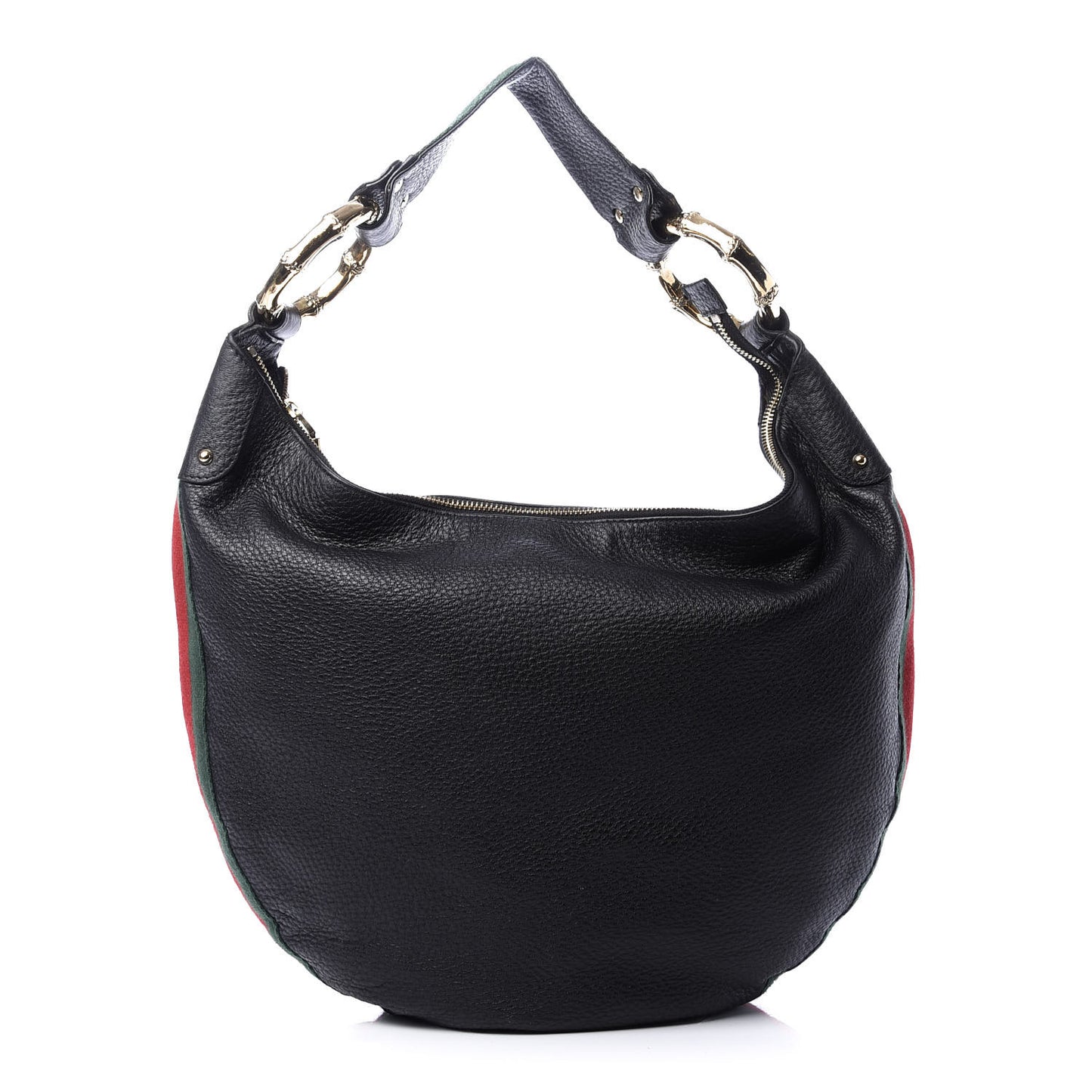 Pebbled Calfskin Web Bamboo Ring Hobo Black