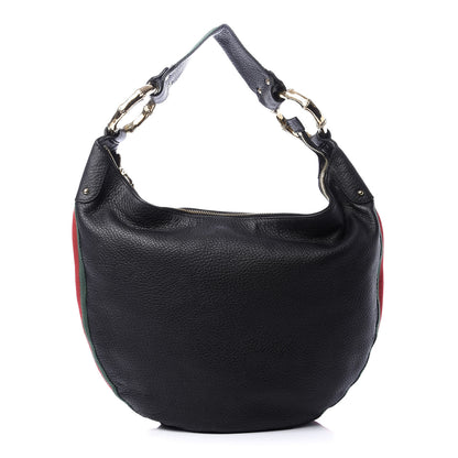 Gucci Pebbled Calfskin Web Bamboo Ring Hobo Black 1 of 11