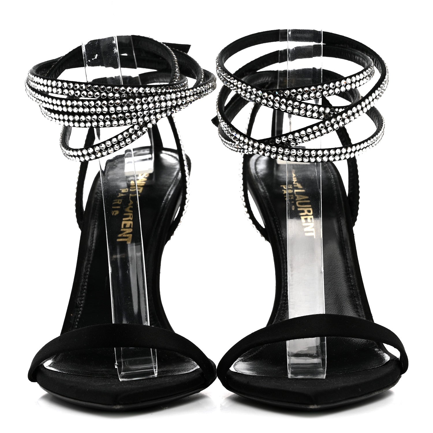 Saint Laurent Satin Crystal Ava 105 Sandals 36 Black 3 of 13