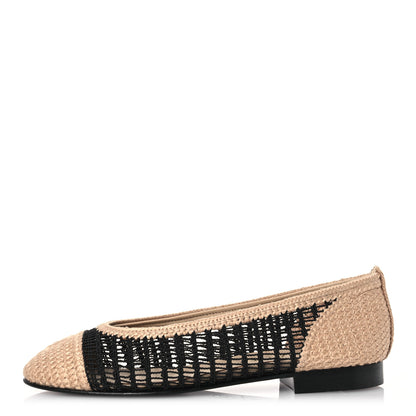 Chanel Raffia Cap Toe Ballerina Flats 36 Black Beige 1 of 10