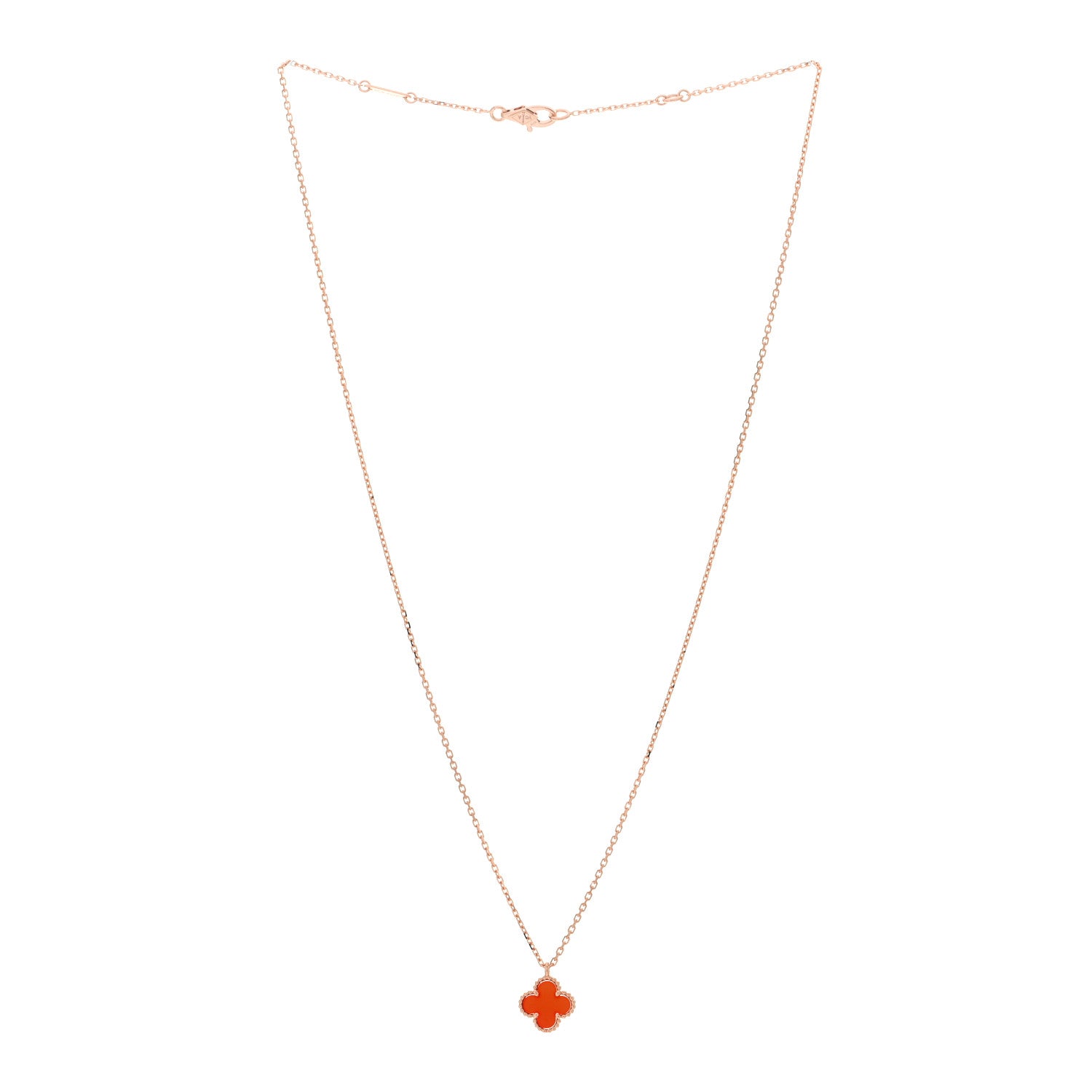 Van Cleef & Arpels 18K Rose Gold Carnelian Sweet Alhambra Pendant Necklace 3 of 6