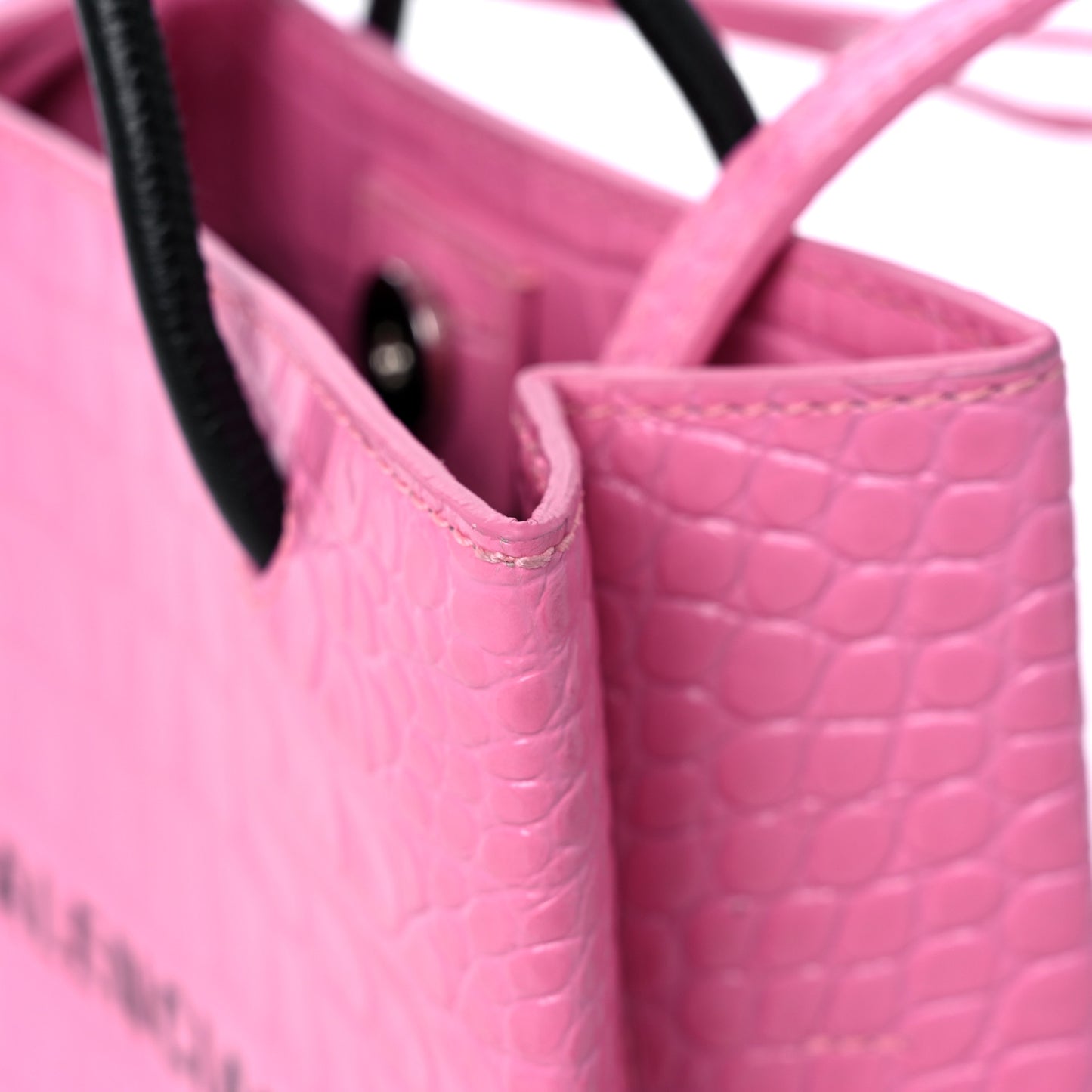 Shiny Calfskin Logo Crocodile Embossed North South Shopper Tote XXS Rose Black