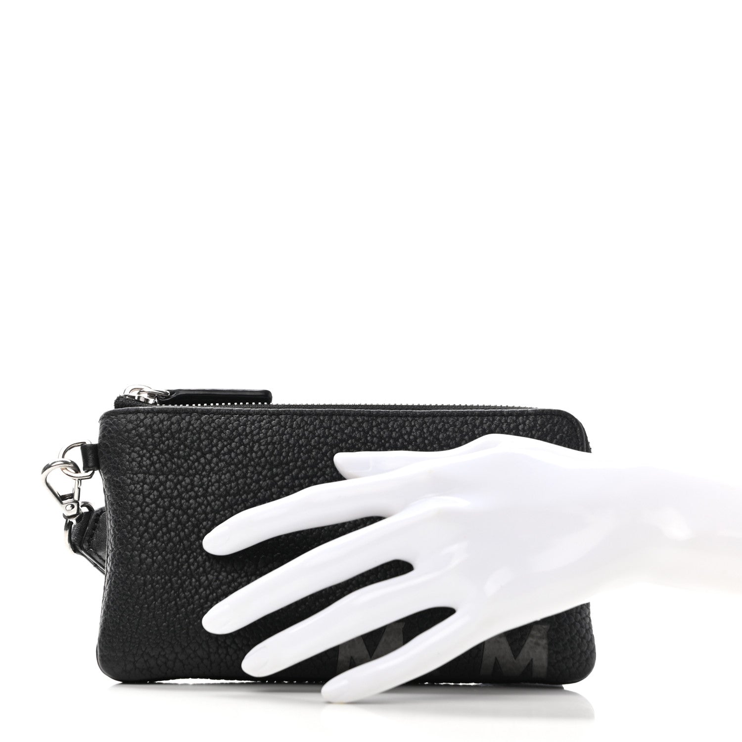 MCM Calfskin Wristlet Logo Pouch Black 2 of 7
