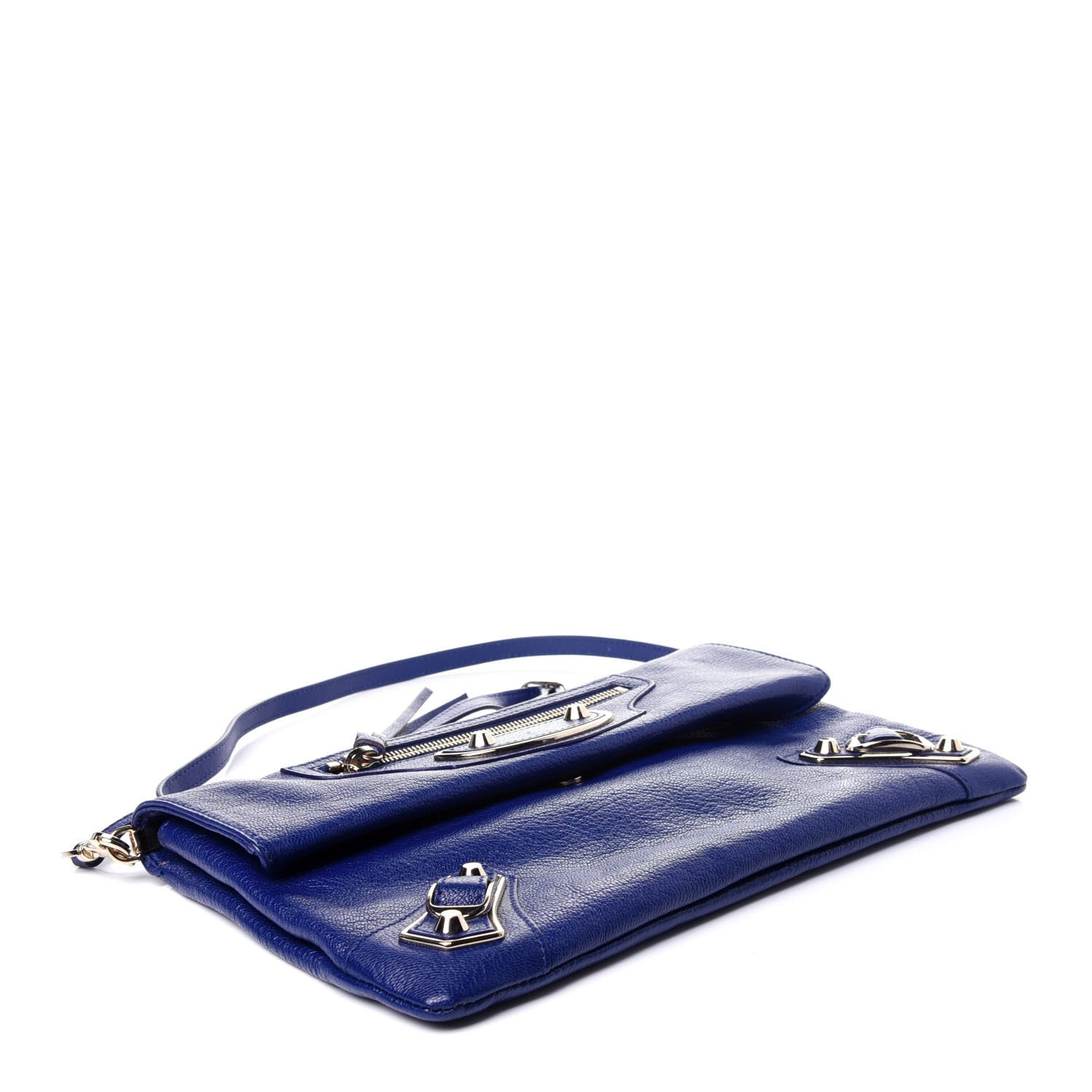 Balenciaga Chevre Gold Metallic Edge Hardware Envelope Clutch Bleu Roi 4 of 11