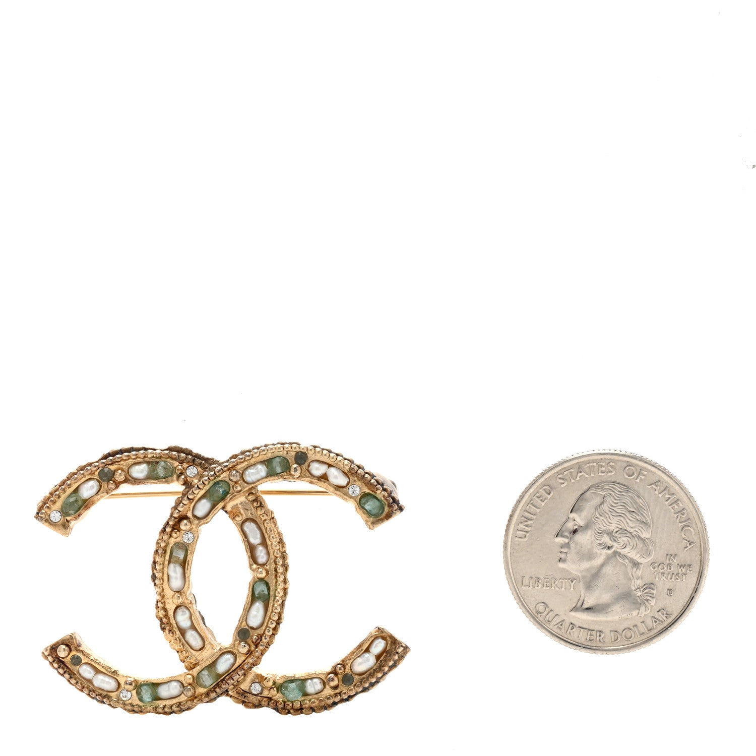 Chanel Pearl Crystal Sparkling Pearls CC Brooch Gold 3 of 4