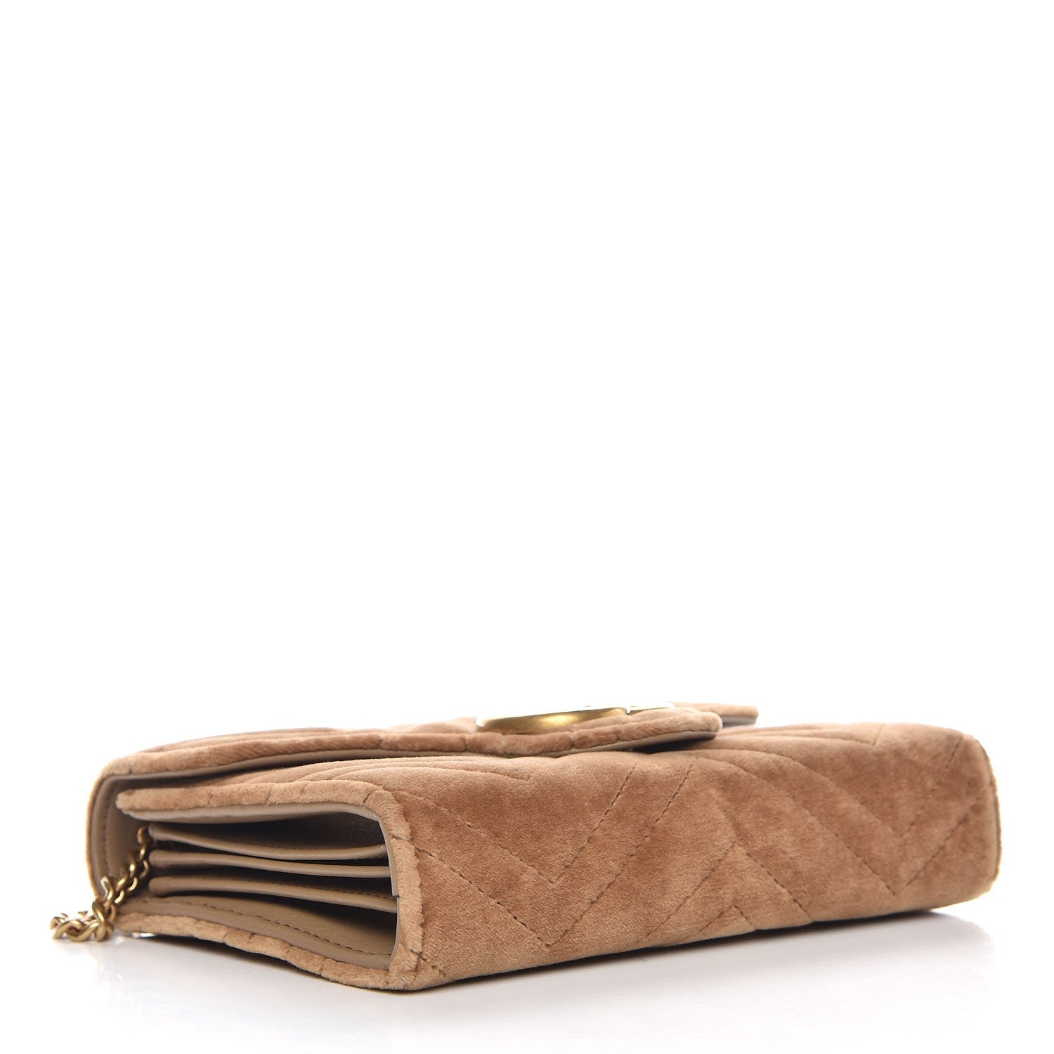 Gucci Velvet Matelasse GG Marmont Chain Wallet Taupe 4 of 7