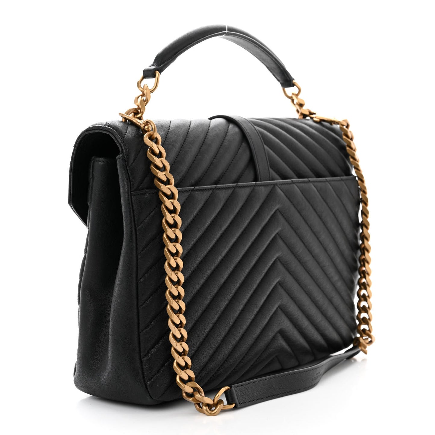 Sheepskin Matelasse Chevron Monogram Large College Satchel Black