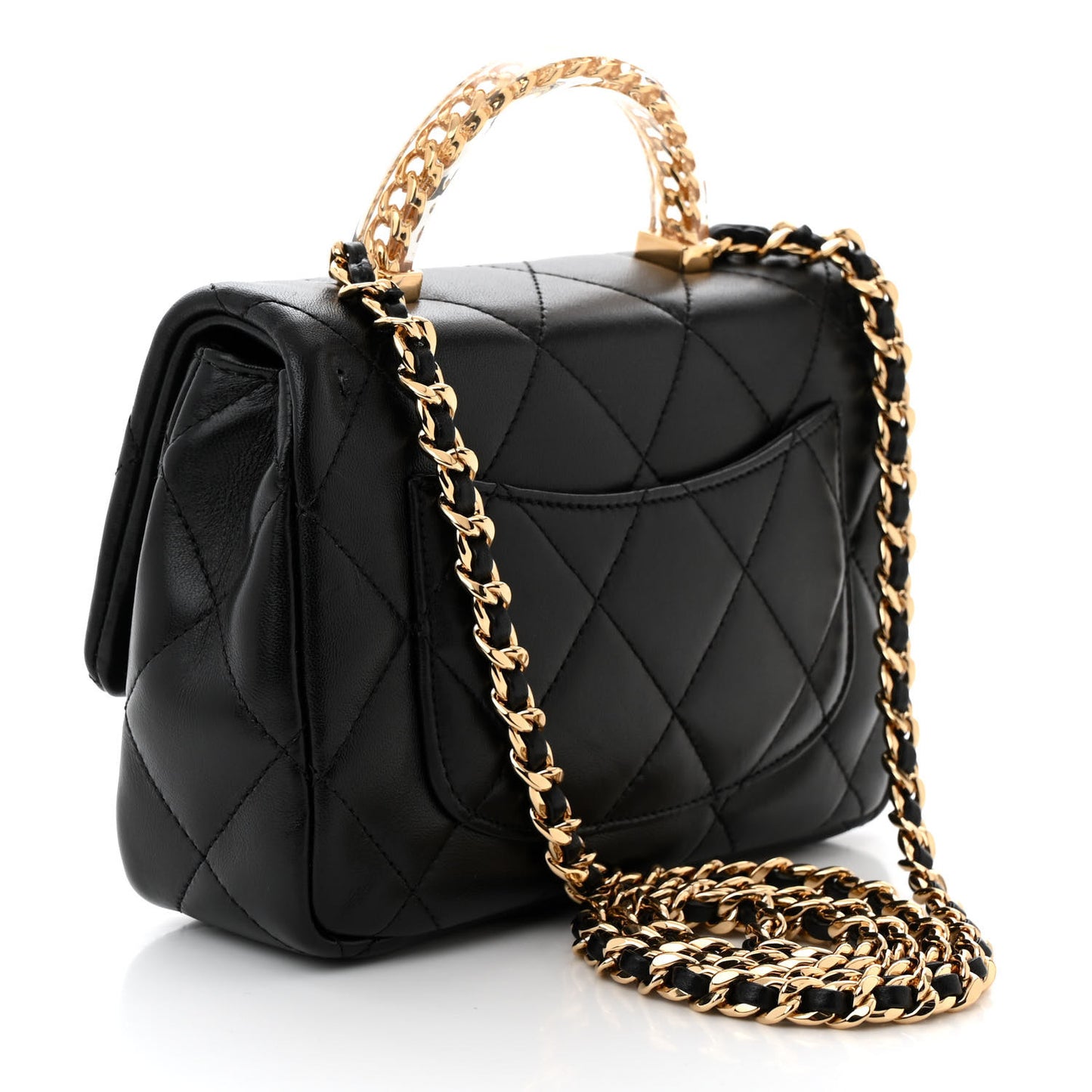 Lambskin Resin Quilted Top Handle Flap Black