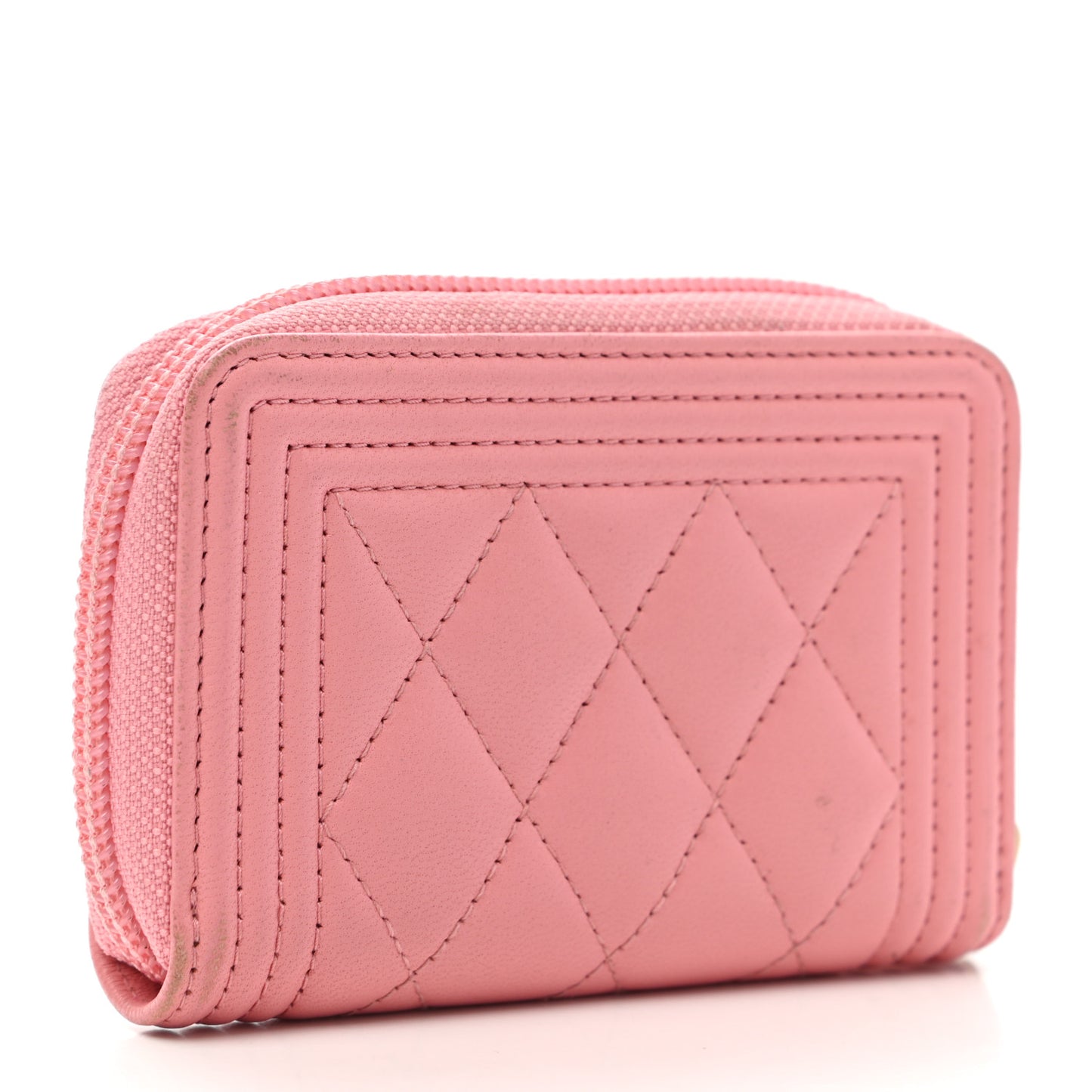 Lambskin Quilted Boy Zip Around Coin Purse Wallet Pink