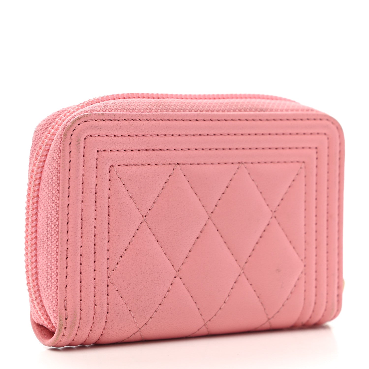 Chanel Lambskin Quilted Boy Zip Around Coin Purse Wallet Pink 3 of 11