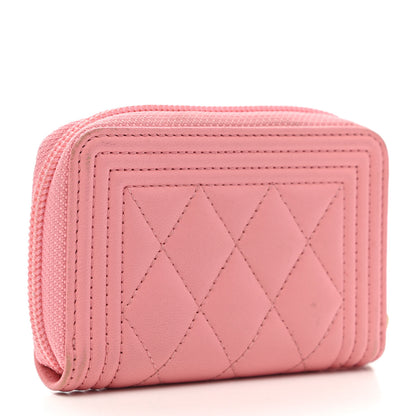 Chanel Lambskin Quilted Boy Zip Around Coin Purse Wallet Pink 3 of 11