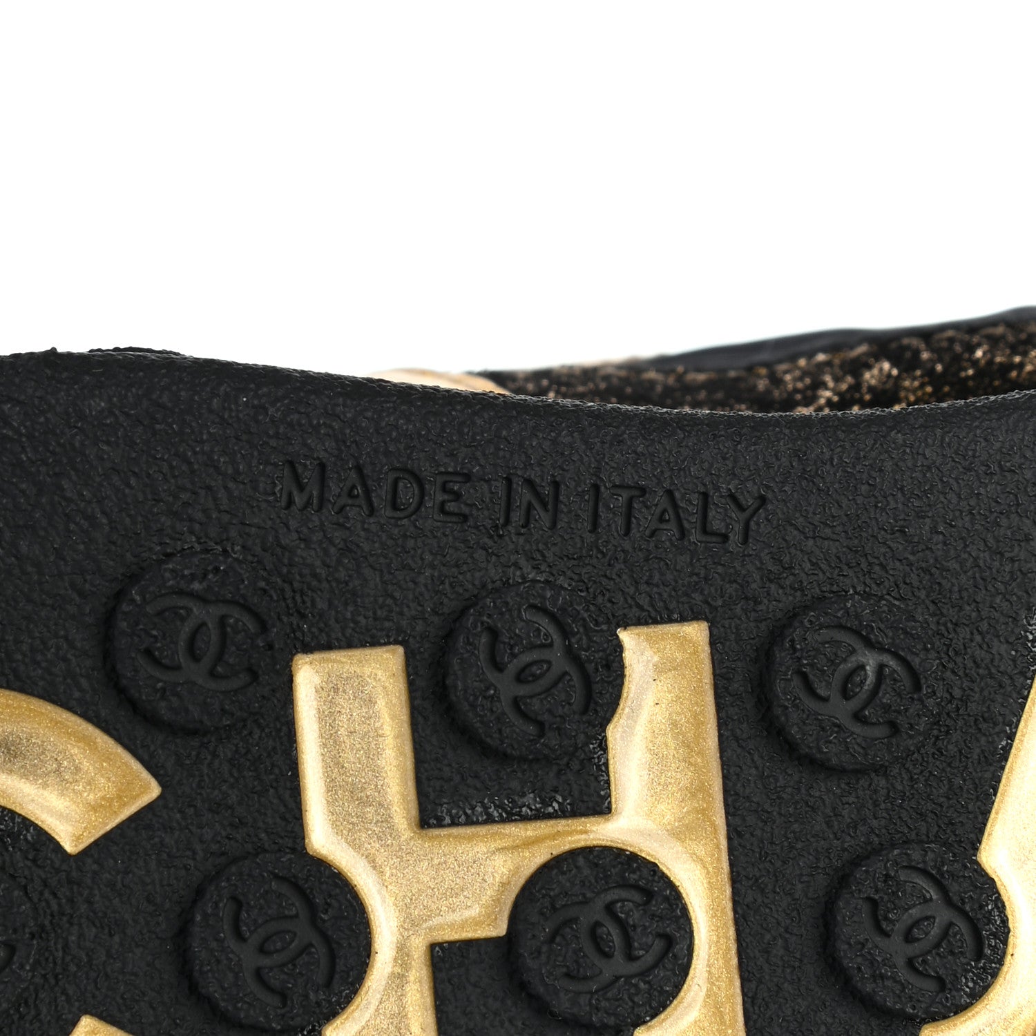 Chanel Metallic Lambskin Satin Finish Womens CC Sneakers 37 Black Gold 6 of 8