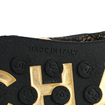 Chanel Metallic Lambskin Satin Finish Womens CC Sneakers 37 Black Gold 6 of 8