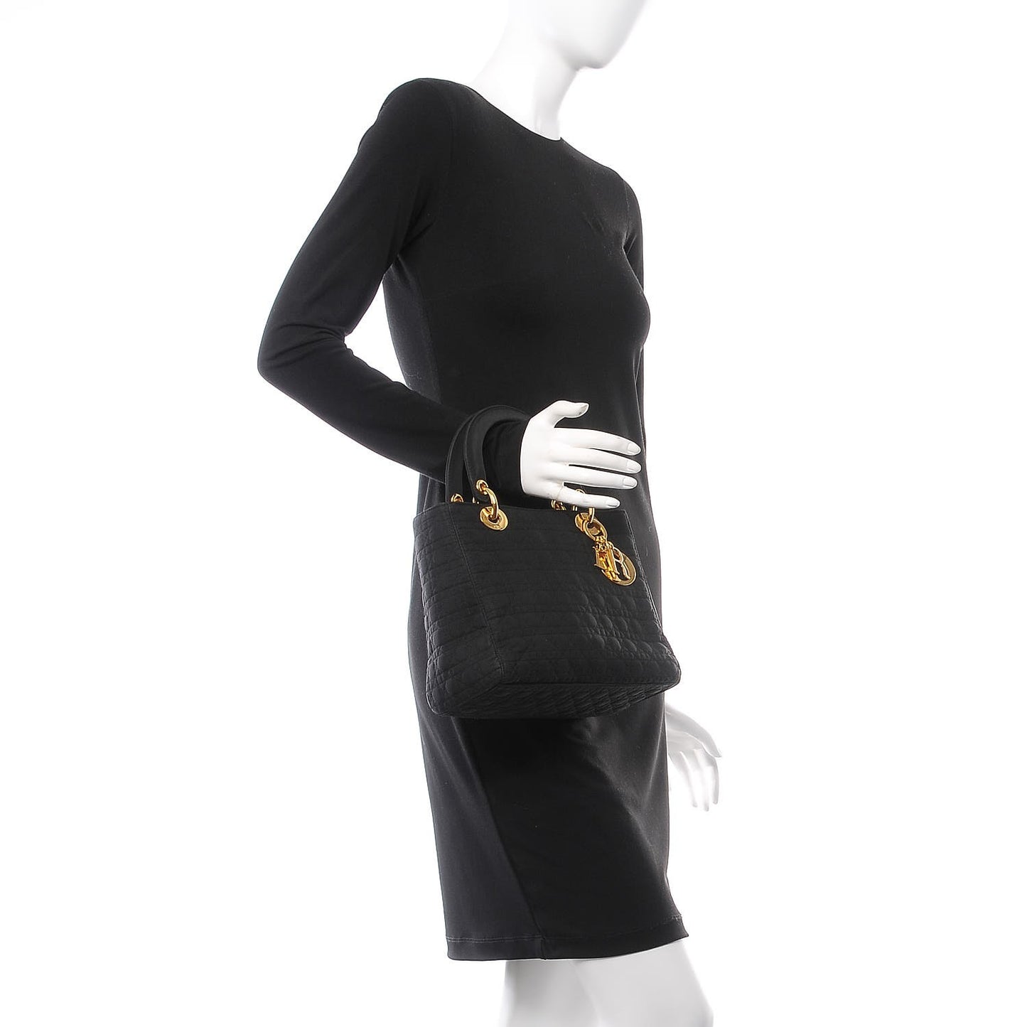 Nylon Cannage Medium Lady Dior Black