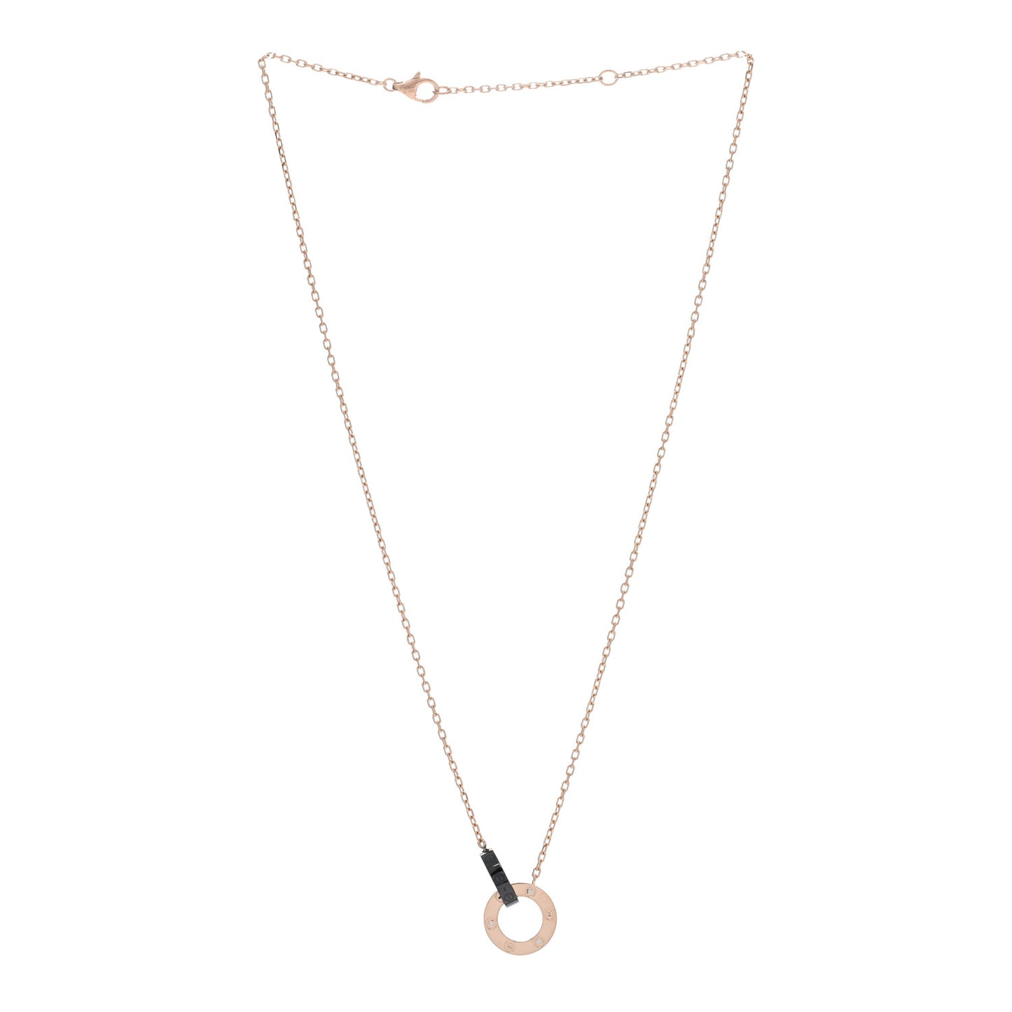 18K Pink Gold Black Ceramic Diamond Interlocking LOVE Necklace