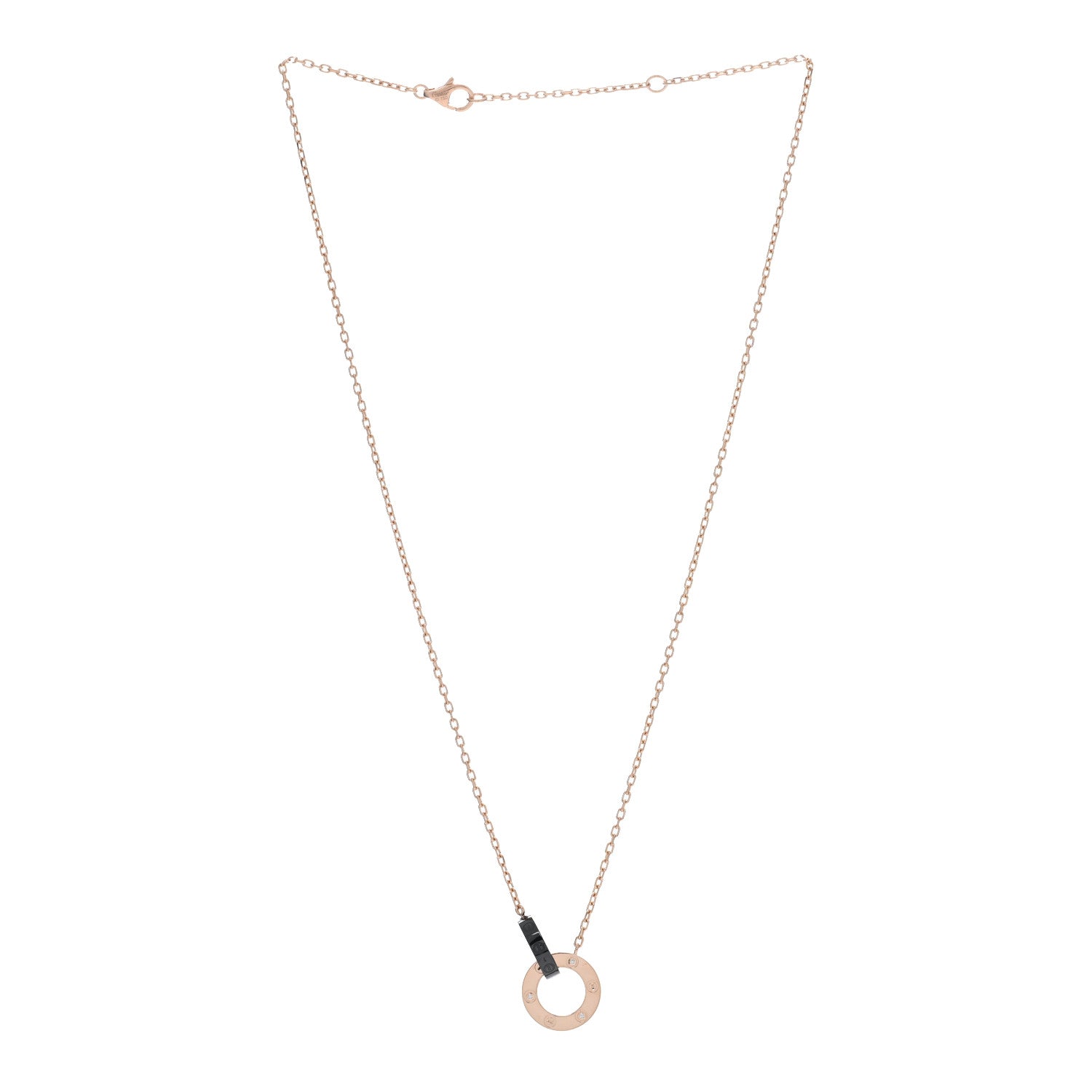 Cartier 18K Pink Gold Black Ceramic Diamond Interlocking LOVE Necklace 3 of 4