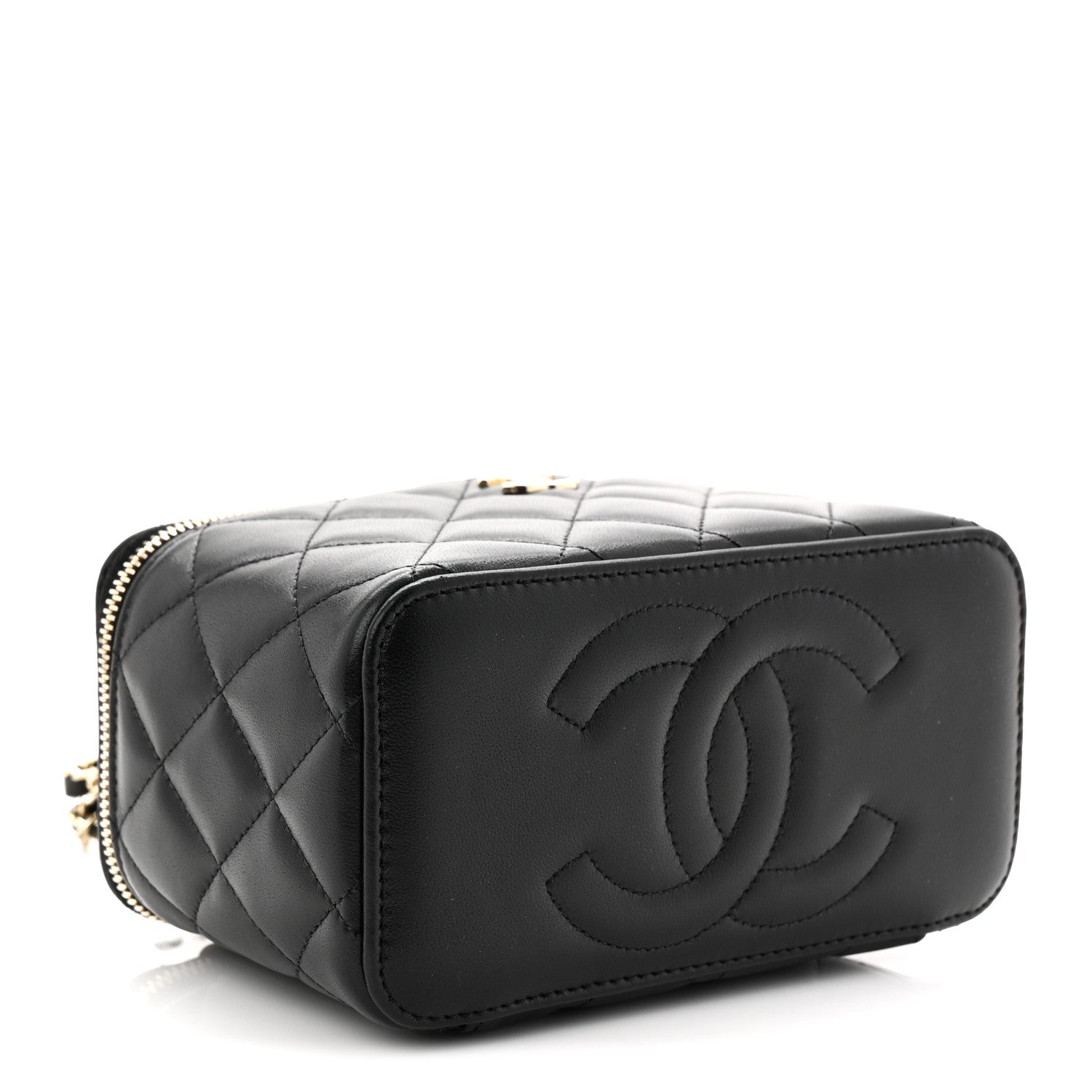 CHANEL 小物入れ Chanel Lambskin Quilted Small Top Handle Vanity Case With Chain
