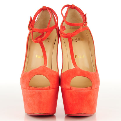 Christian Louboutin Suede Talitha 160 Platform Peep Toe Pumps 38.5 Poppy 2 of 7