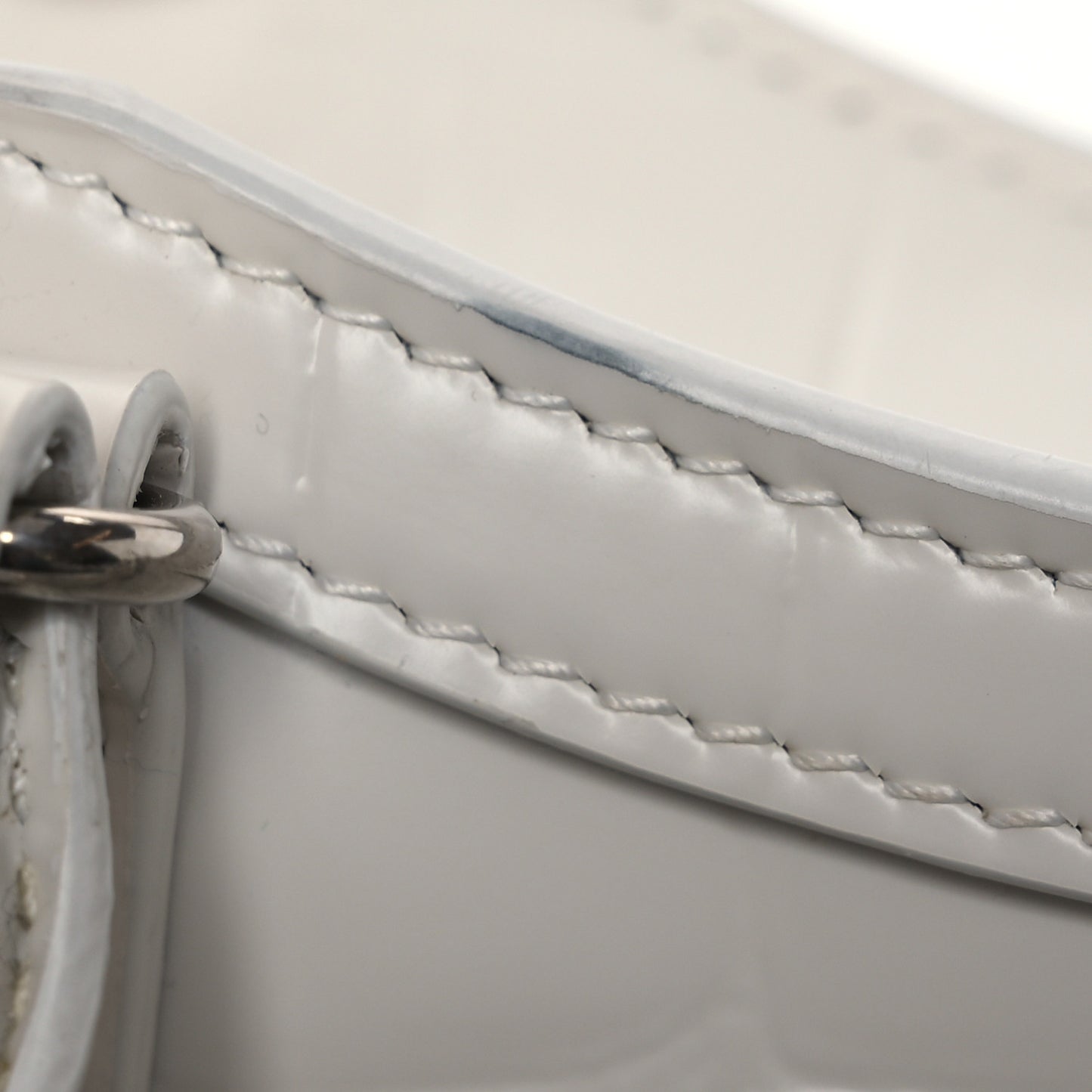 Semi Shiny Calfskin Crocodile Embossed Neo Classic Silver Hardware Mini City White