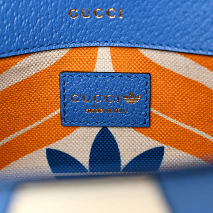 Gucci X ADIDAS Textured Dollar Calfskin Web Trefoil Mini Horsebit 1955 Shoulder Bag Blue Off Blue Off White Multi 6 of 10