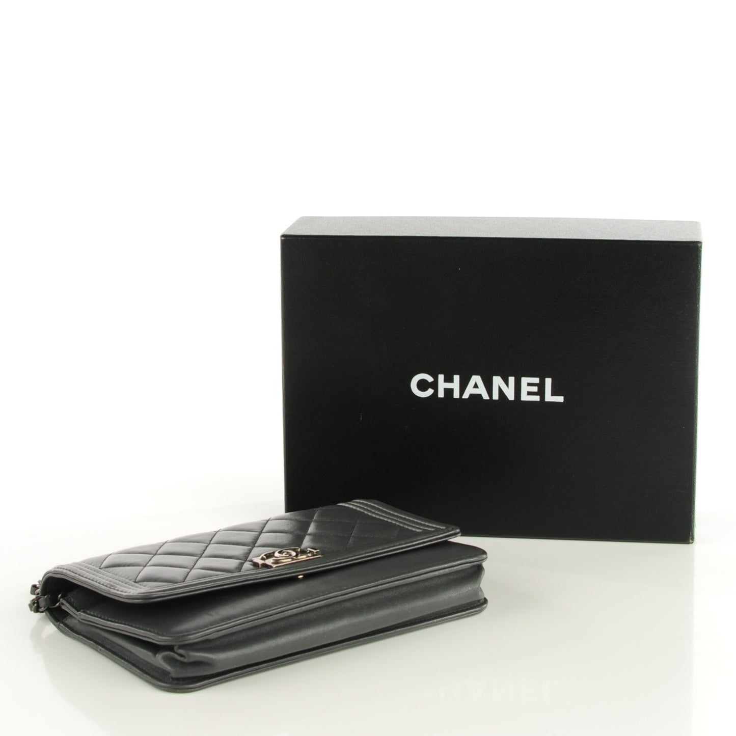 Lambskin Quilted Boy Wallet On Chain WOC Dark Grey
