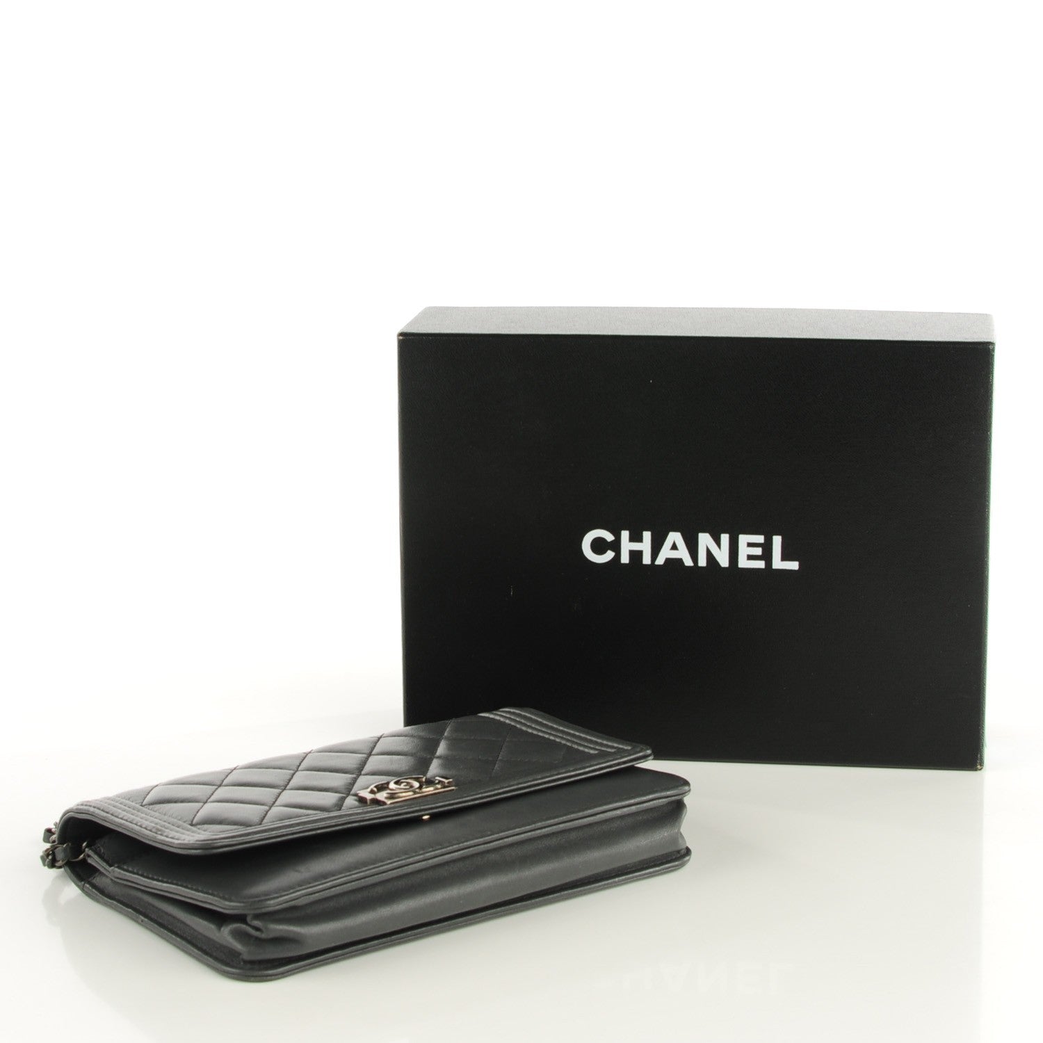 Chanel Lambskin Quilted Boy Wallet On Chain WOC Dark Grey 4 of 8