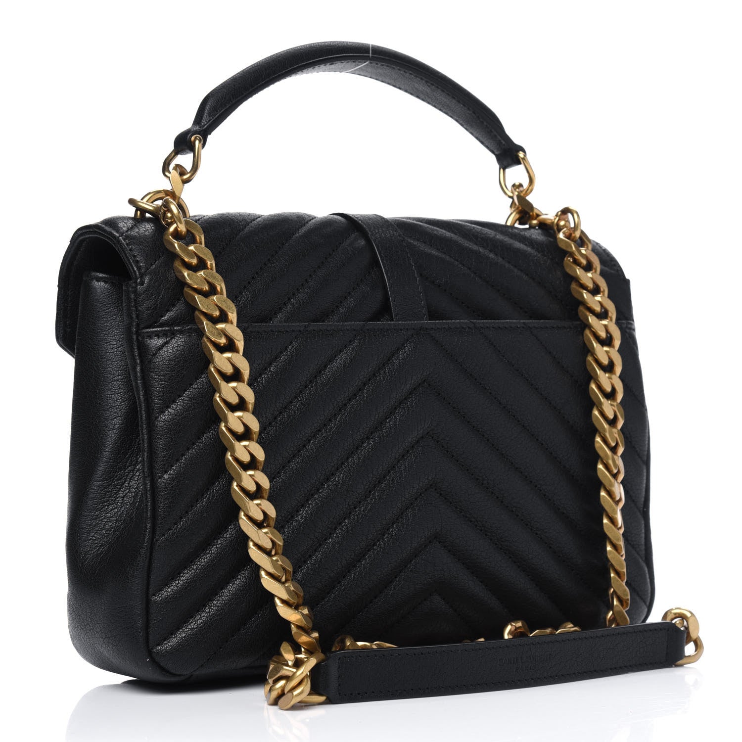Saint Laurent Sheepskin Matelasse Chevron Monogram Medium College Bag Black 2 of 4