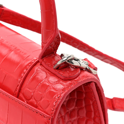 Balenciaga Shiny Calfskin Tonal B Crocodile Embossed Hourglass Top Handle Bag XS Bright Red 15 of 18