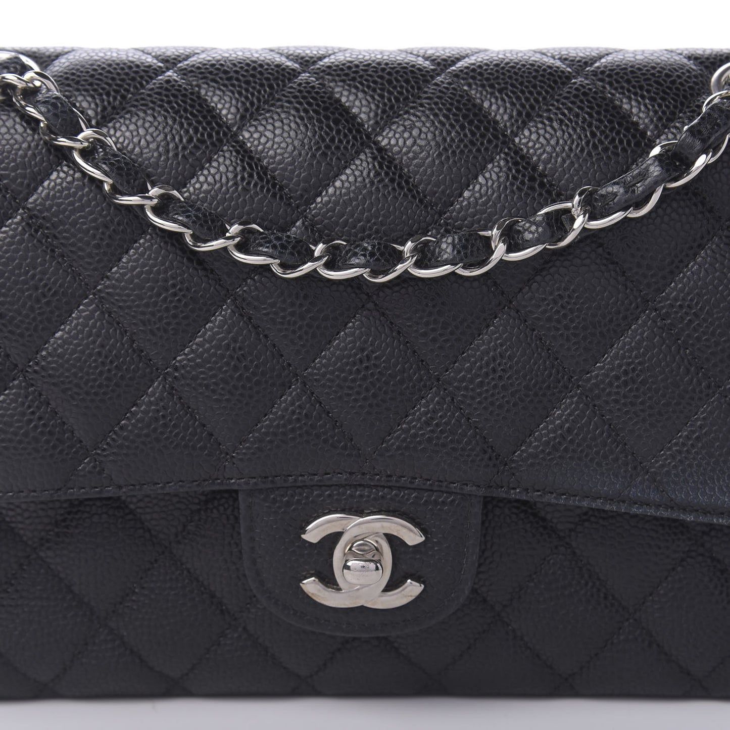 Caviar Quilted Medium Double Flap Black
