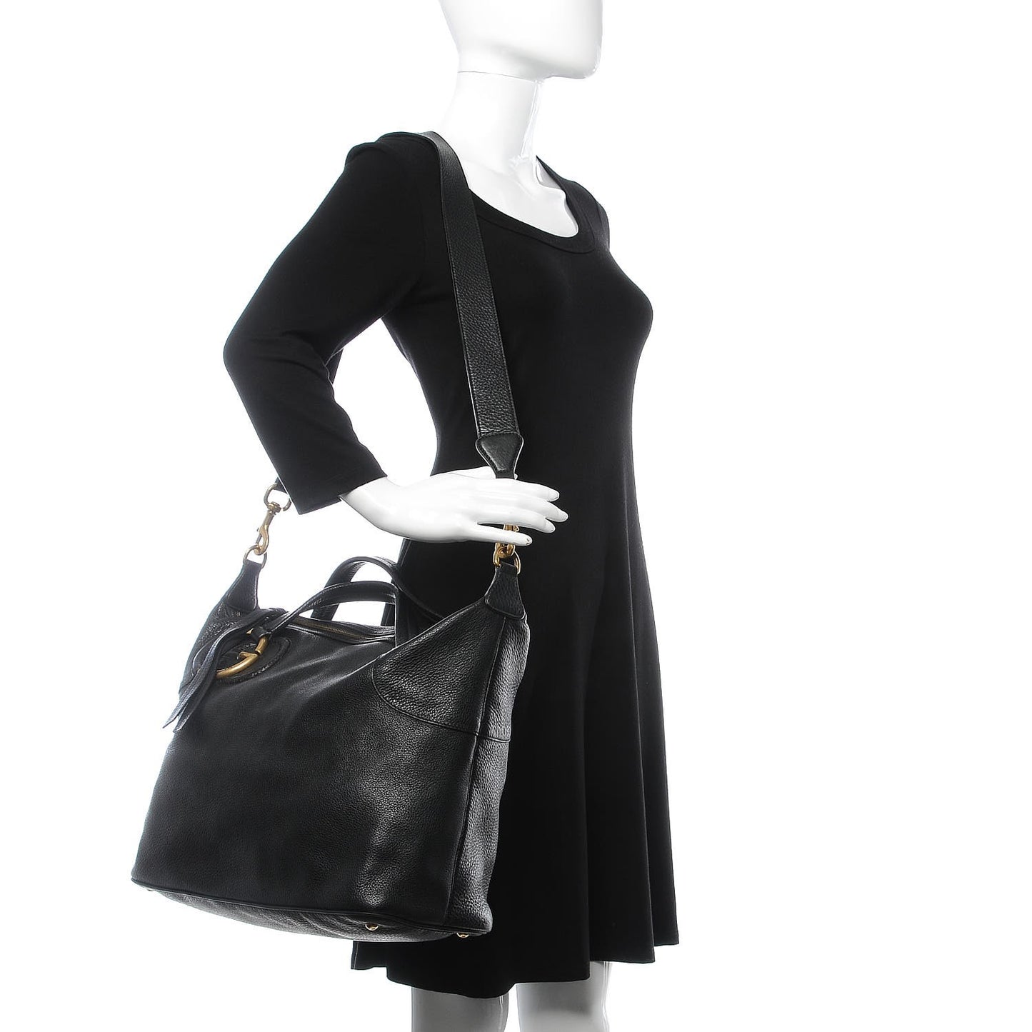 Pebbled Calfskin Twill Medium Top Handle Satchel Black