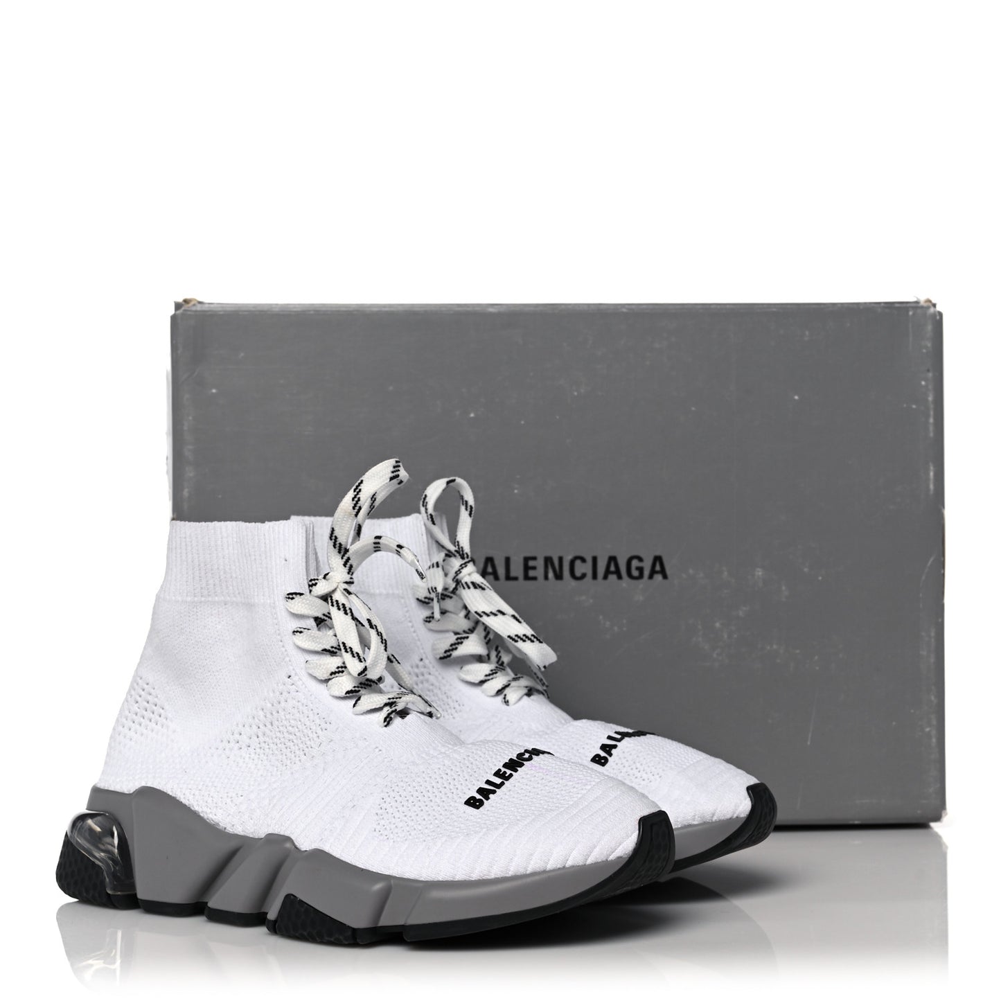 Knit Womens Speed Lace Up Clear Sole Sneakers 35 White