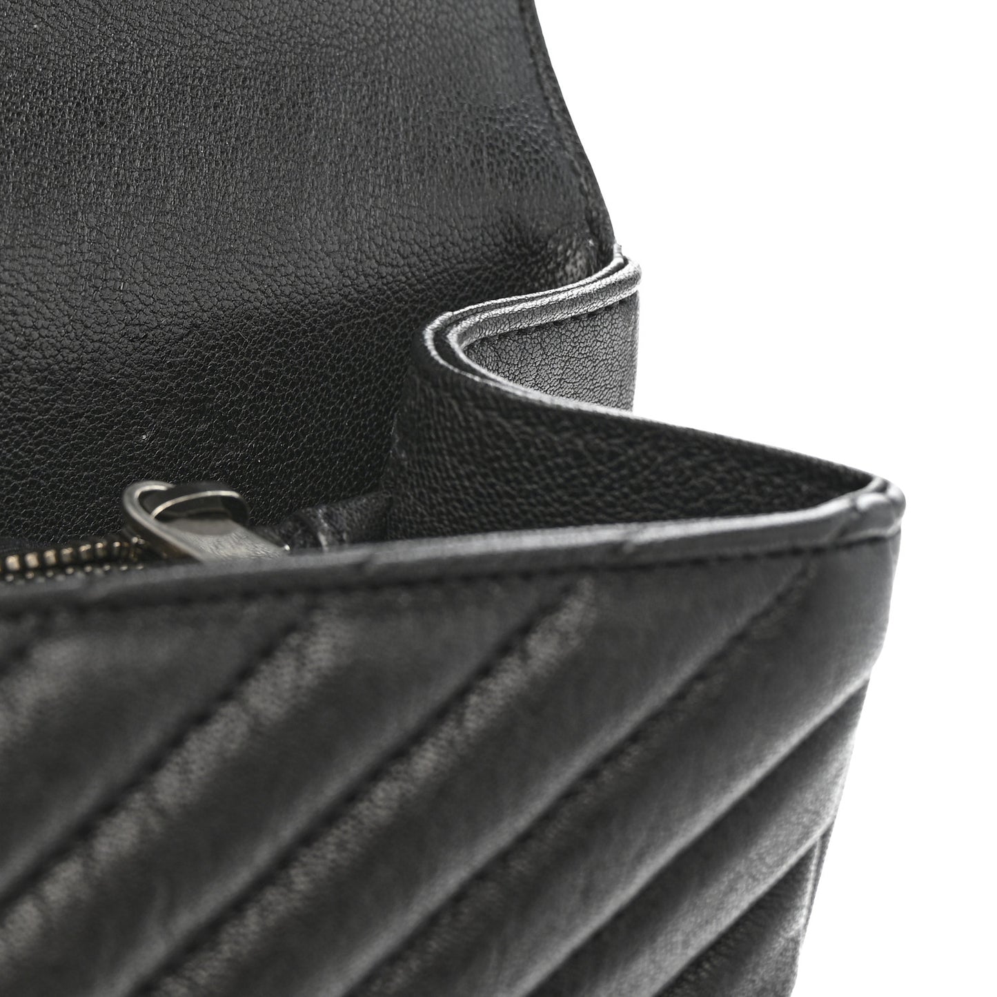 Sheepskin Matelasse Chevron Monogram Large College Satchel Black