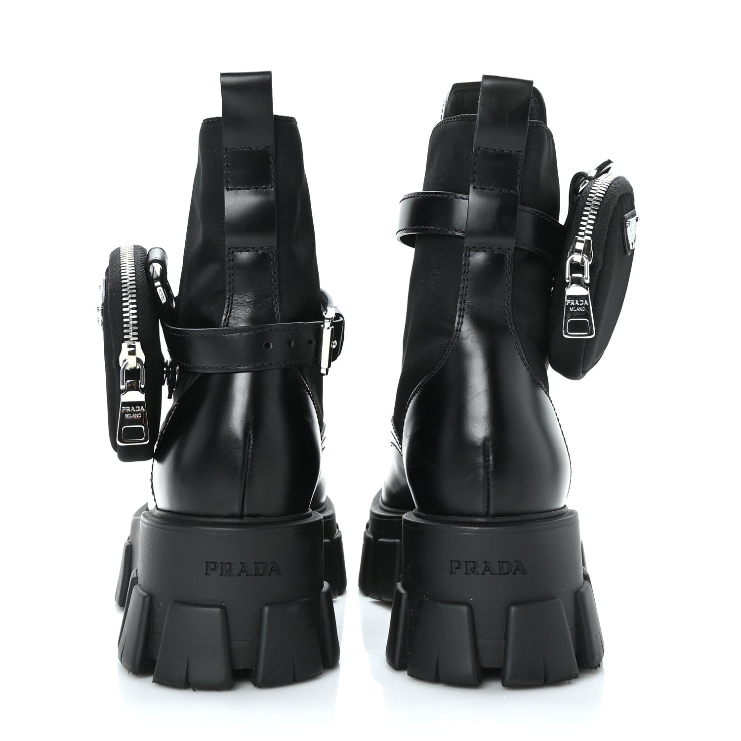 Prada Spazzolato Rois Nylon Metal Triangle Logo Monolith Pouch Pocket 55mm Boots 41 Black 5 of 9