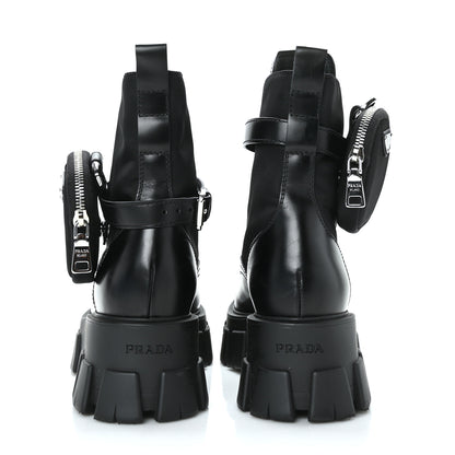 Prada Spazzolato Rois Nylon Metal Triangle Logo Monolith Pouch Pocket 55mm Boots 41 Black 5 of 9