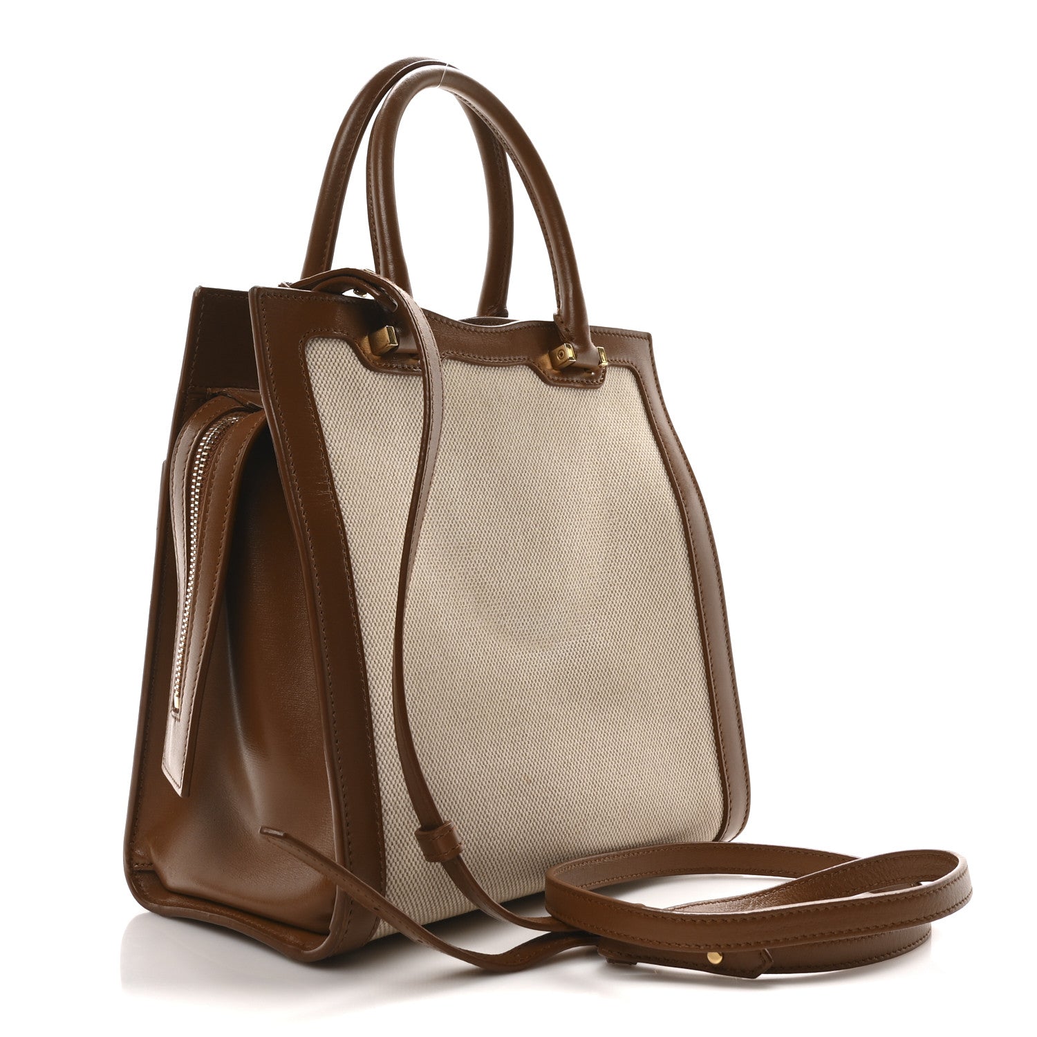 Saint Laurent Canvas Calfskin Small Uptown Tote Brown 3 of 10