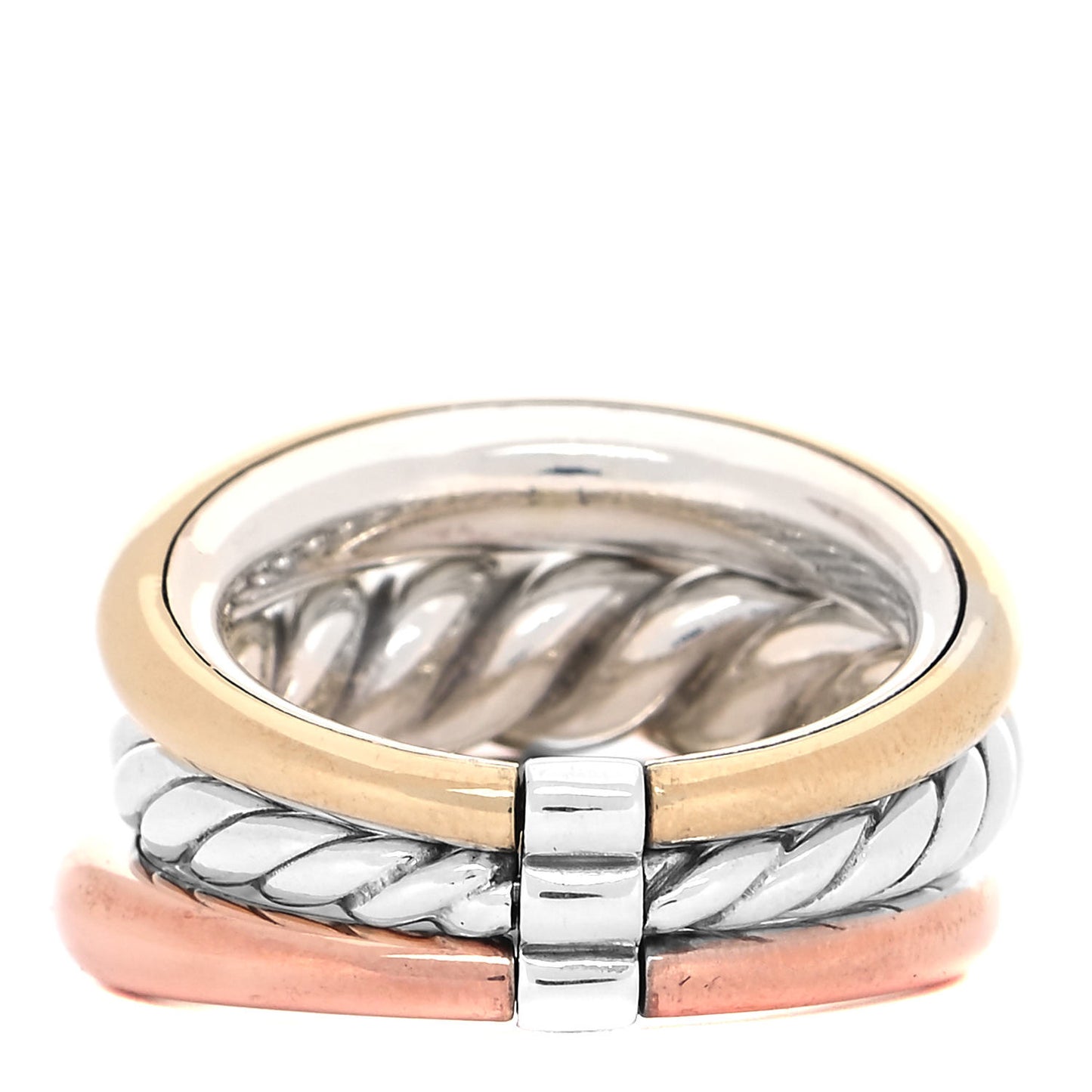 Sterling Silver Bronze Brass Pure Form Three-Row Ring 54 7
