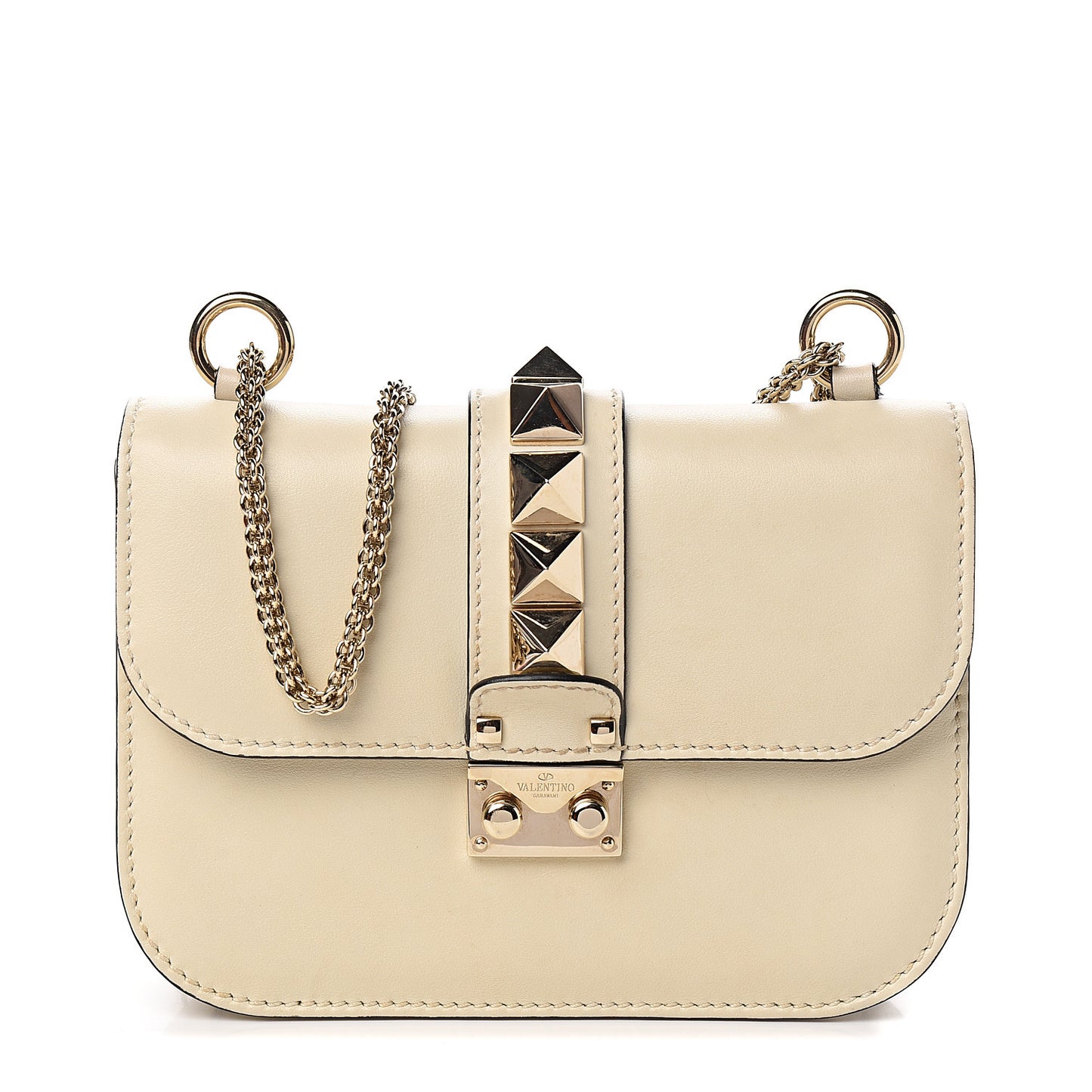 Vitello Small Glam Lock Rockstud Flap White