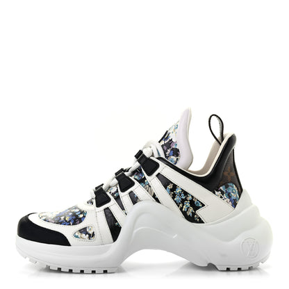 Louis Vuitton Flower Printed Calfskin Monogram LV Archlight Sneakers 35.5 Black Blue 1 of 13
